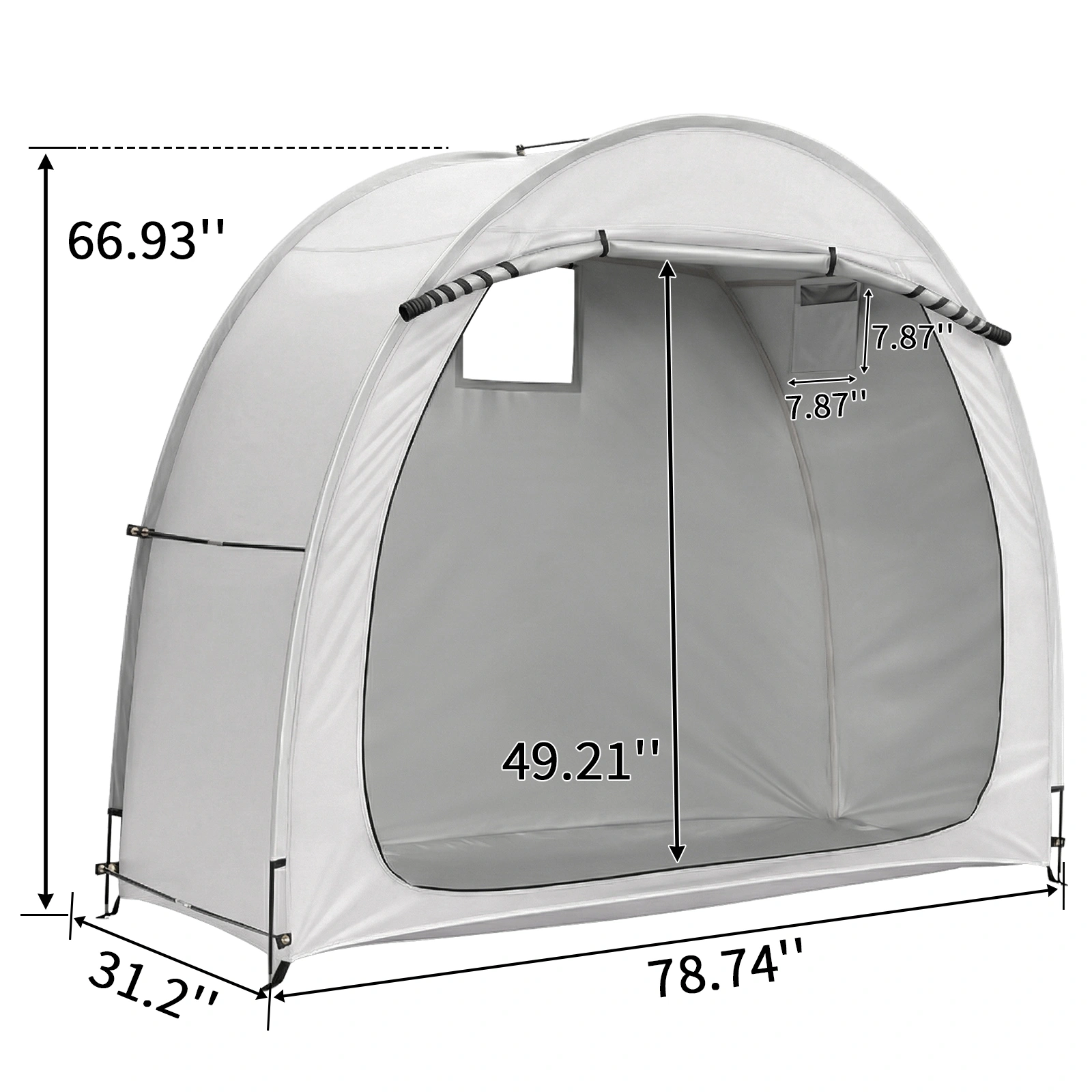 6.8x2.6FT Light Gray Arc Bicycle Storage Shed, 210D PU Silver Coated Oxford Cloth Bike Storage Tent with Fiberglass Frame view 5