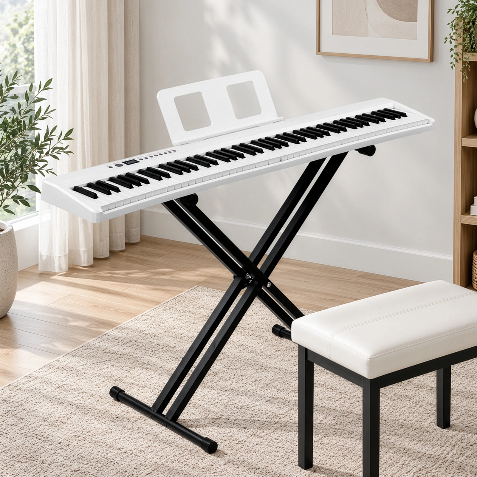 88 Key Folding Digital Piano Semi-Weighted with X-Shape Stand, MIDI Bluetooth, Headphones & Handbag - White view 9