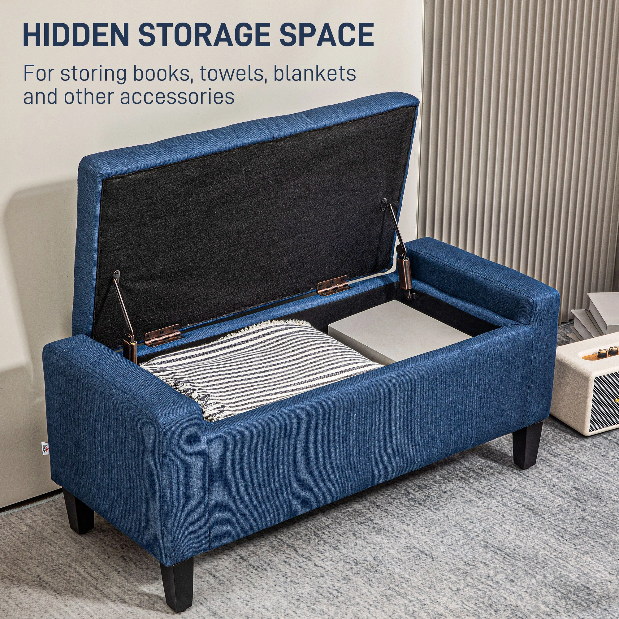 Upholstered Storage Bench, Folding Footrest Seat with Hidden Compartment for Entryway view 3