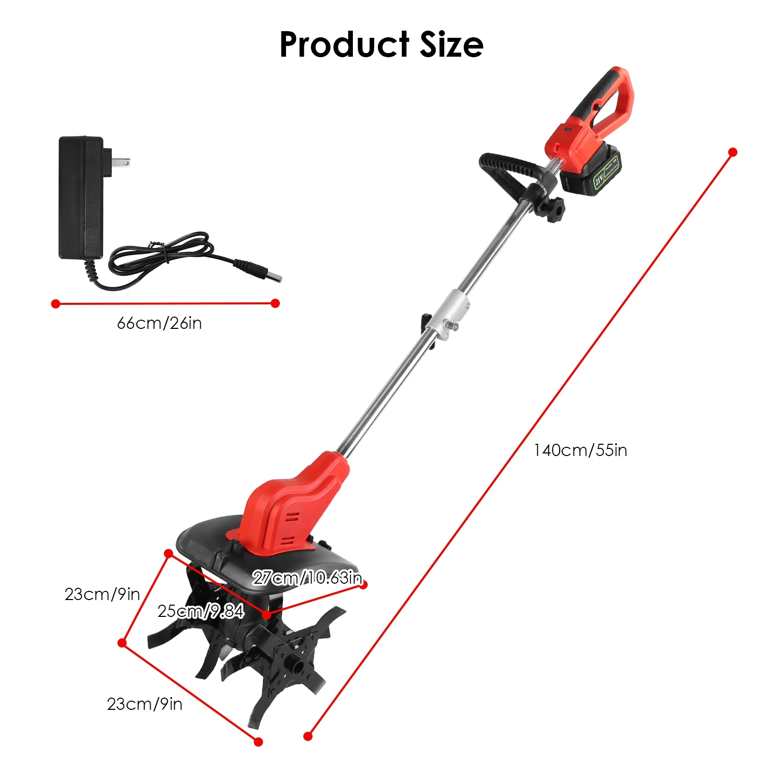 21V Electric Cordless Electric Soil Cultivator - 550W High Power 300RPM, 4-Blade 16 Steel Tines, 4000mAh Battery + Battery Display, Safety Protection + Auxiliary Handle, Perfect for Weeding/Lawn Care view 11