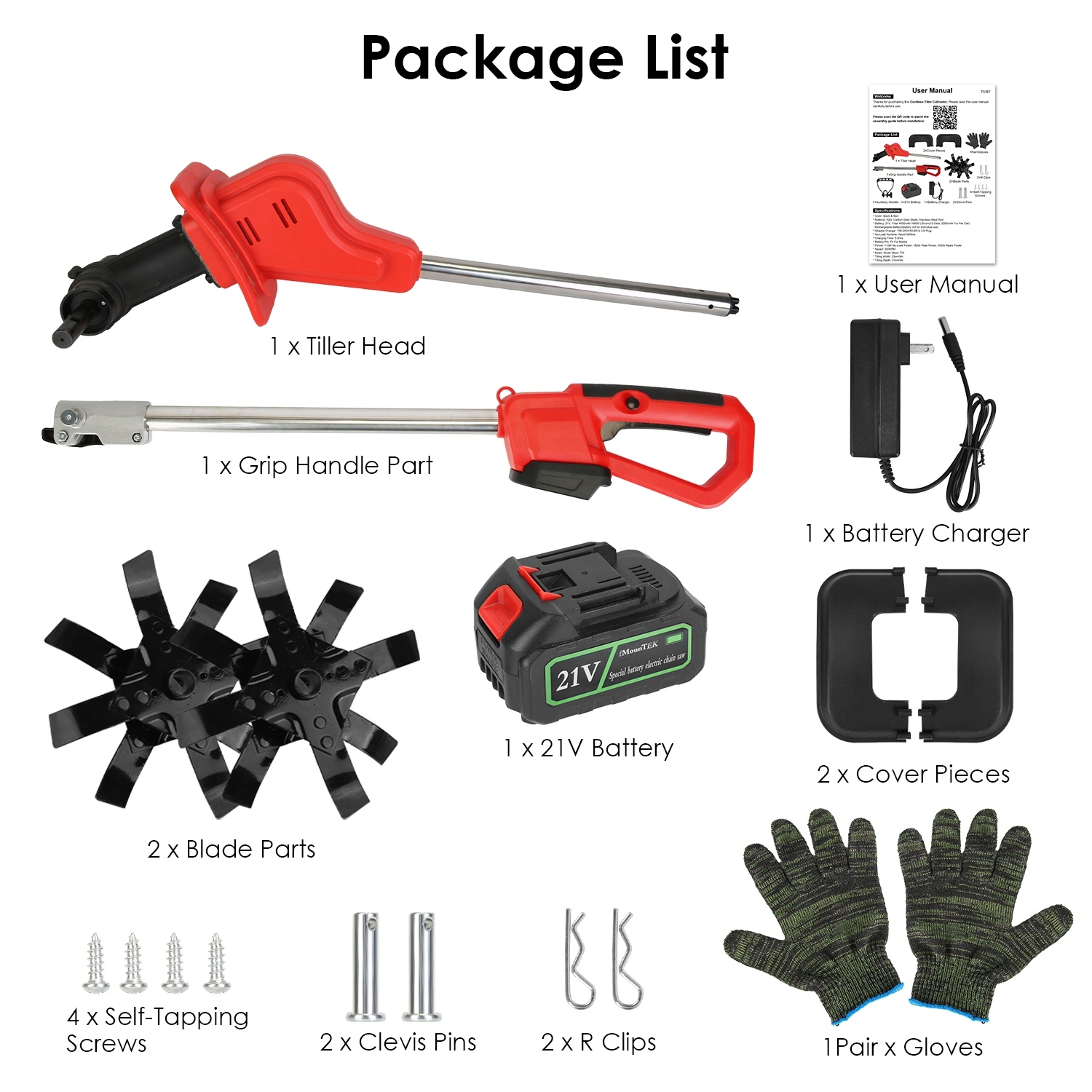 21V Electric Cordless Electric Soil Cultivator - 550W High Power 300RPM, 4-Blade 16 Steel Tines, 4000mAh Battery + Battery Display, Safety Protection + Auxiliary Handle, Perfect for Weeding/Lawn Care view 5