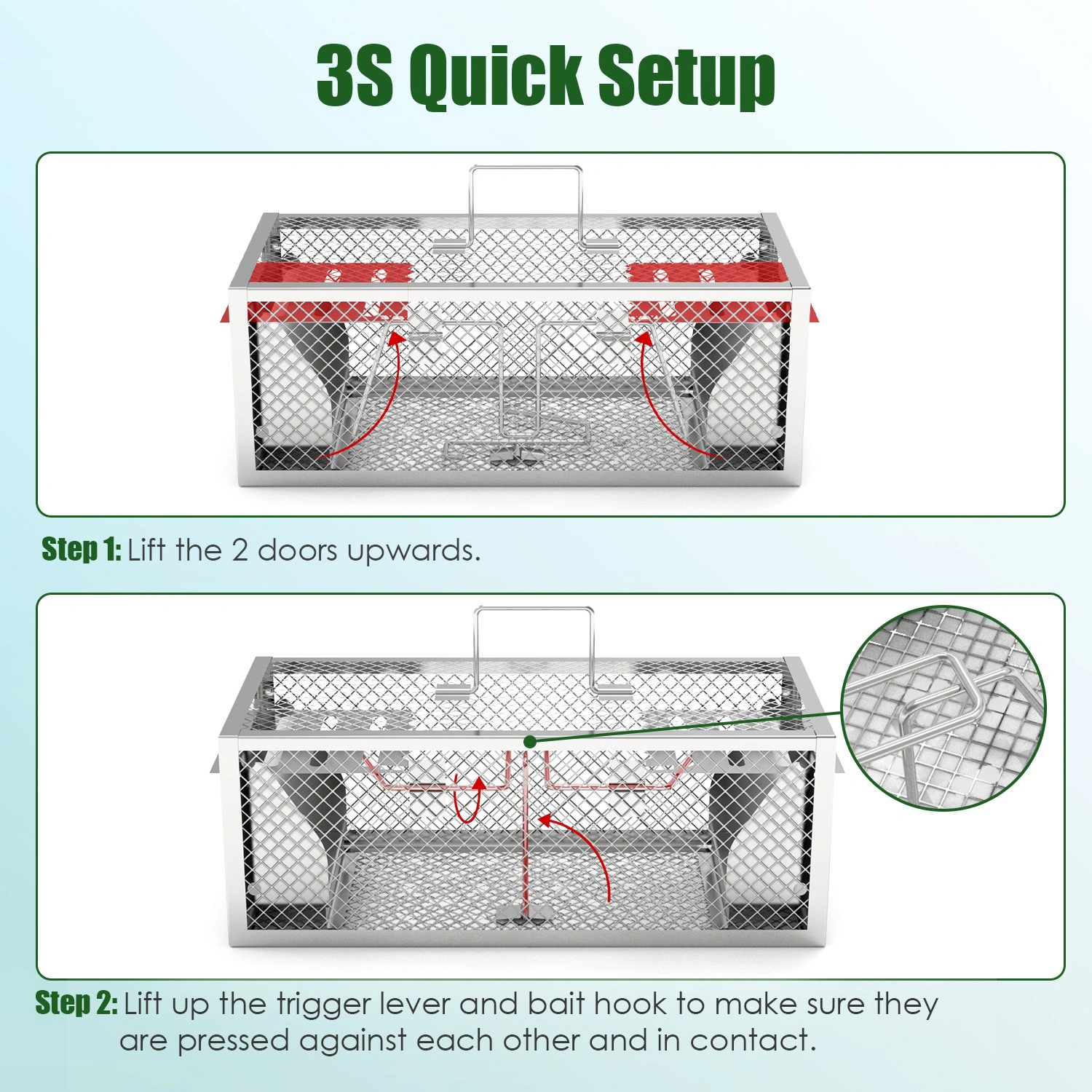 2 pcs Dual-Door Humane Rat Trap - Continuous Mouse Catching, Heavy-Duty Galvanized Iron Construction - Safe for Pets & Kids, Indoor/Outdoor Use, 3S Quick Setup view 2