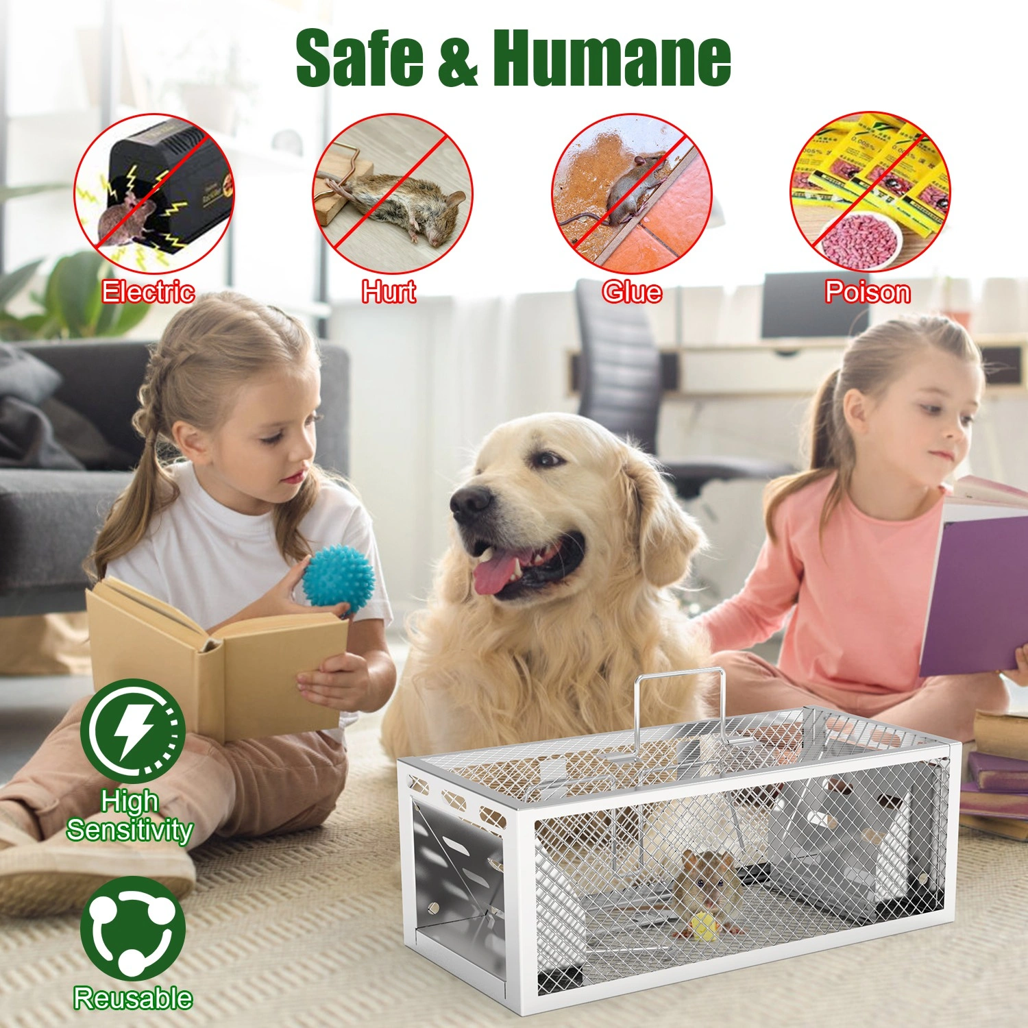 2 pcs Dual-Door Humane Rat Trap - Continuous Mouse Catching, Heavy-Duty Galvanized Iron Construction - Safe for Pets & Kids, Indoor/Outdoor Use, 3S Quick Setup view 7