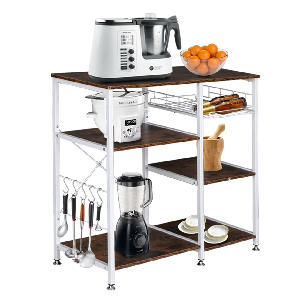 Industrial 3-Tier Kitchen Baker's Rack, Microwave Oven Stand Storage Cart, Utility Metal Workstation Shelf with Open Shelves view 2