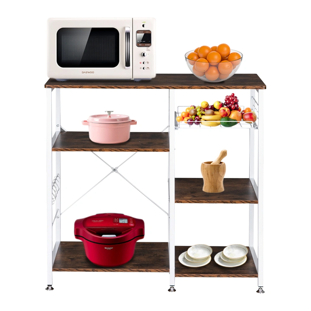 Industrial 3-Tier Kitchen Baker's Rack, Microwave Oven Stand Storage Cart, Utility Metal Workstation Shelf with Open Shelves view 3