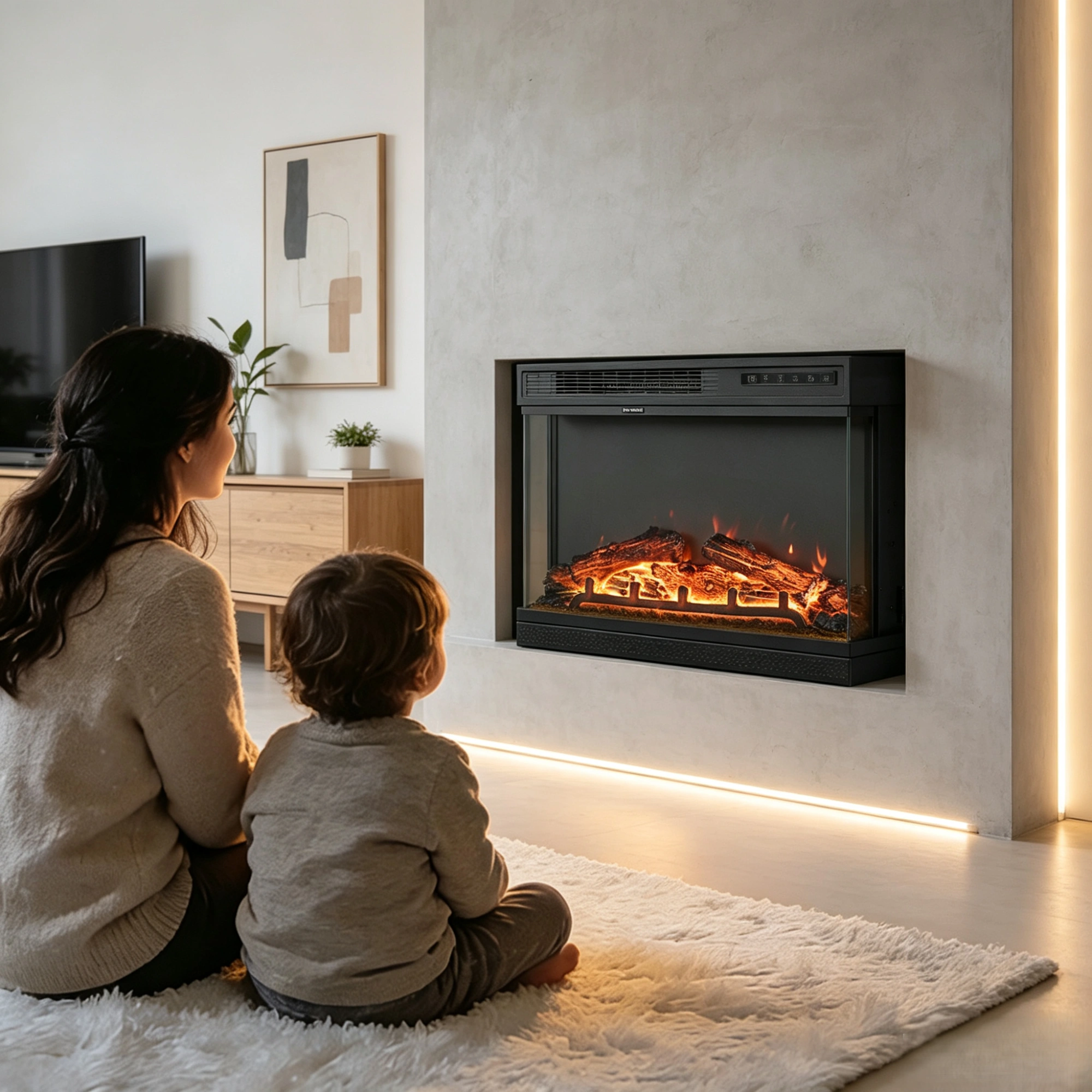 24 Inch Electric Fireplace Insert, Built-In 1500W Heater with 3-Side Glass, 12 LED Colors, Remote, Black Steel view 10