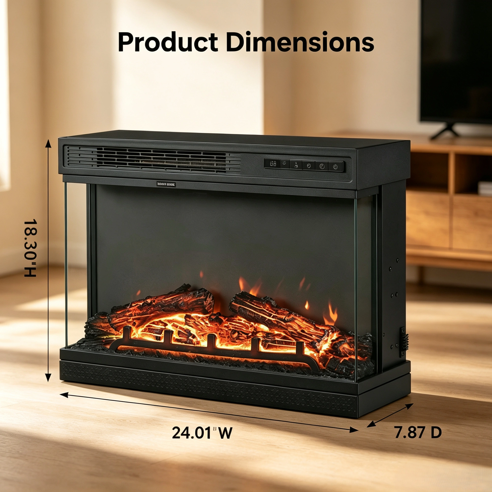 24 Inch Electric Fireplace Insert, Built-In 1500W Heater with 3-Side Glass, 12 LED Colors, Remote, Black Steel view 4