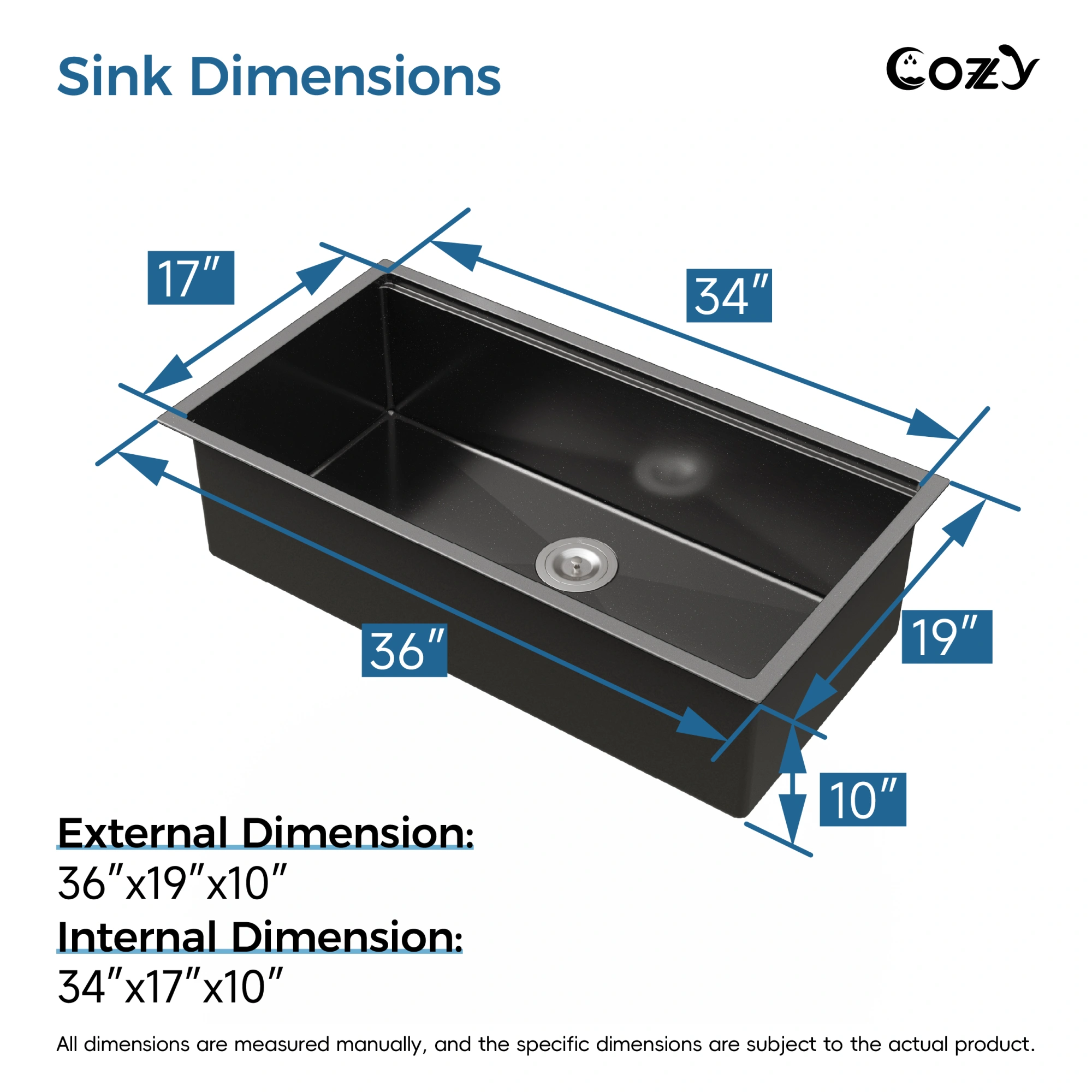Kitchen Sink 36"x19" Multifunctional undermount Flying Rain Waterfall S304 Stainless Steel Handmade Modern Single Bowl Kitchen Sink, Black[Unable ship on weekends, TK/TEMU only for pickup, only TX10643 warehouse supports GOFO] view 4