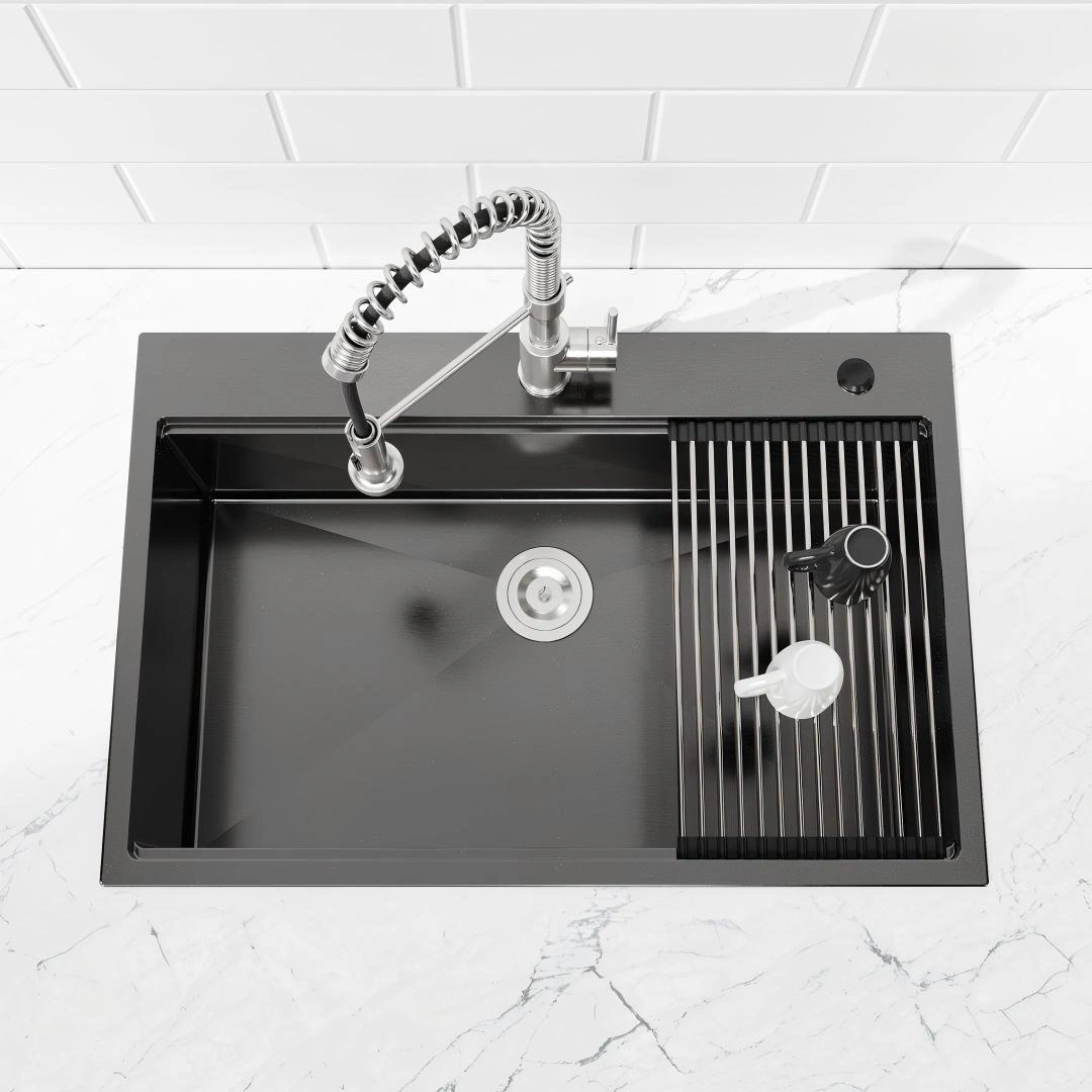 Kitchen Sink 36"x19" Multifunctional undermount Flying Rain Waterfall S304 Stainless Steel Handmade Modern Single Bowl Kitchen Sink, Black[Unable ship on weekends, TK/TEMU only for pickup, only TX10643 warehouse supports GOFO] view 5