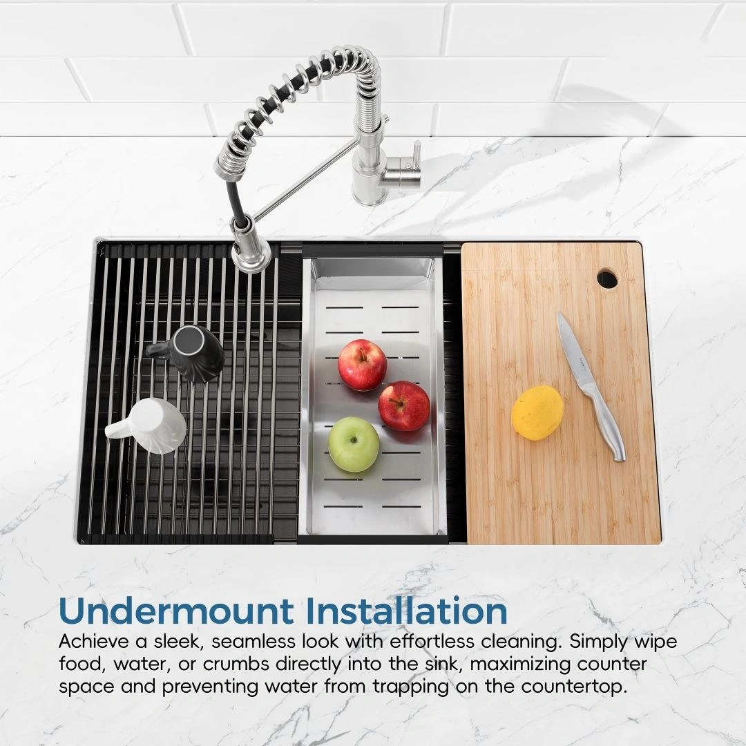 Kitchen Sink 36"x19" Multifunctional undermount Flying Rain Waterfall S304 Stainless Steel Handmade Modern Single Bowl Kitchen Sink, Black[Unable ship on weekends, TK/TEMU only for pickup, only TX10643 warehouse supports GOFO] view 8