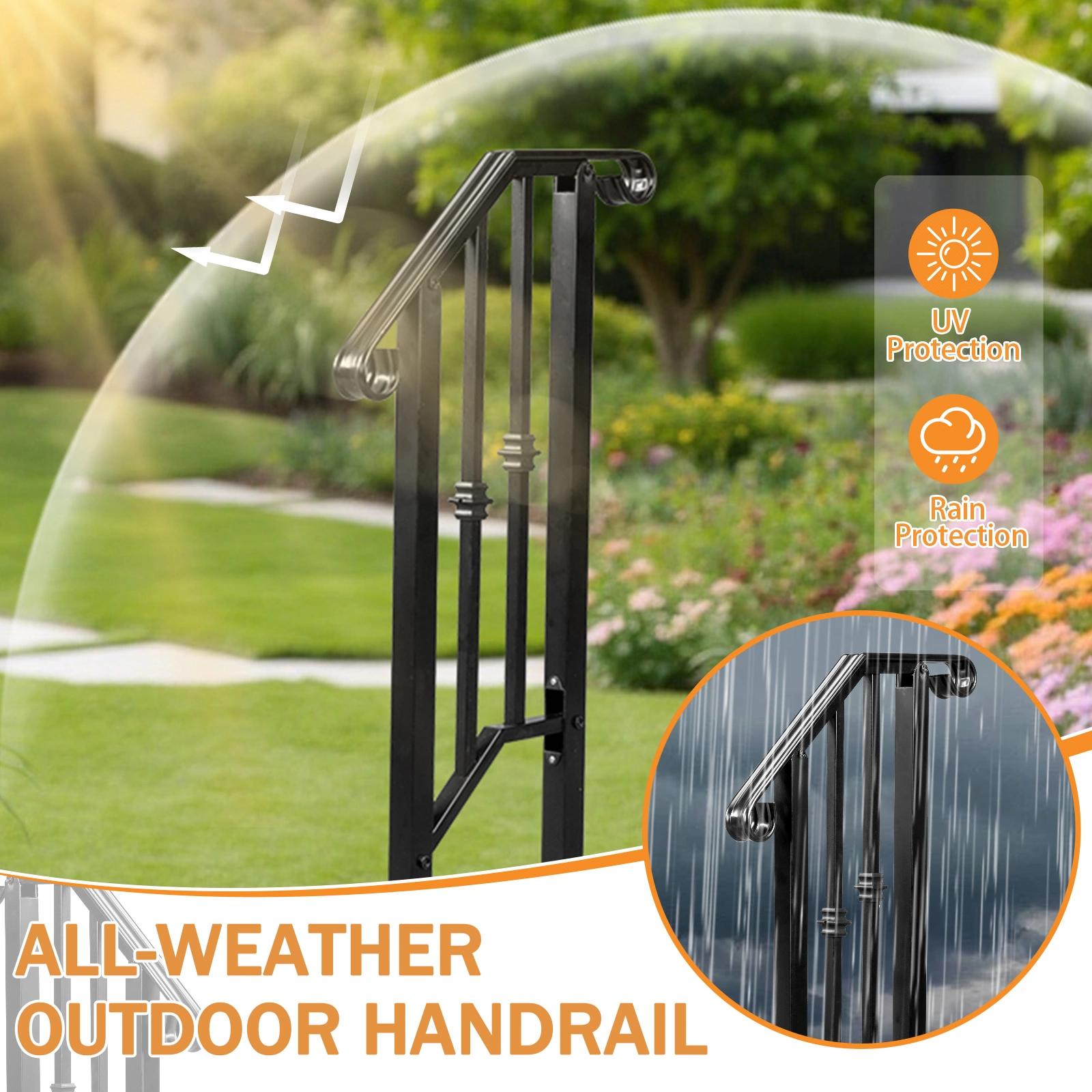 Matte Black Outdoor 1st Tier Iron Handrail view 10