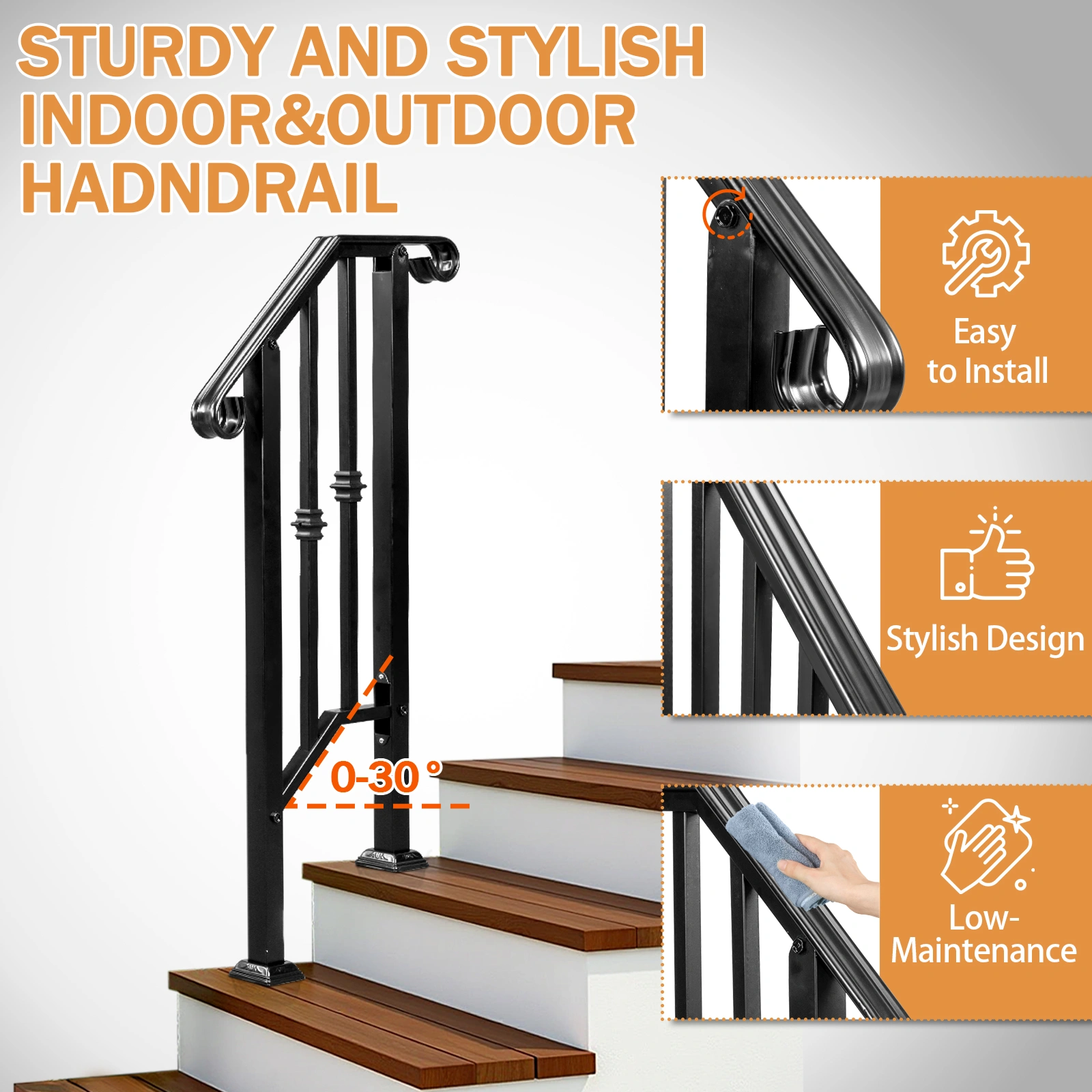 Matte Black Outdoor 1st Tier Iron Handrail view 11