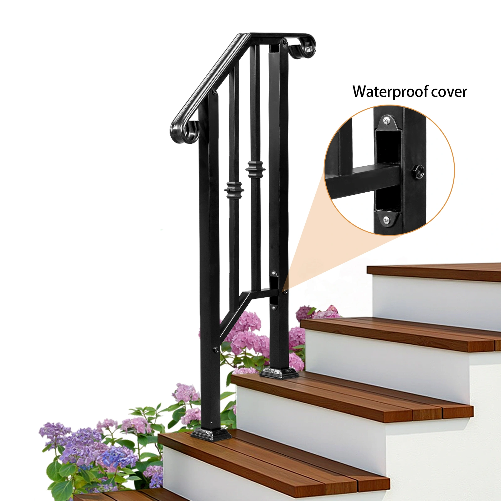 Matte Black Outdoor 1st Tier Iron Handrail view 15