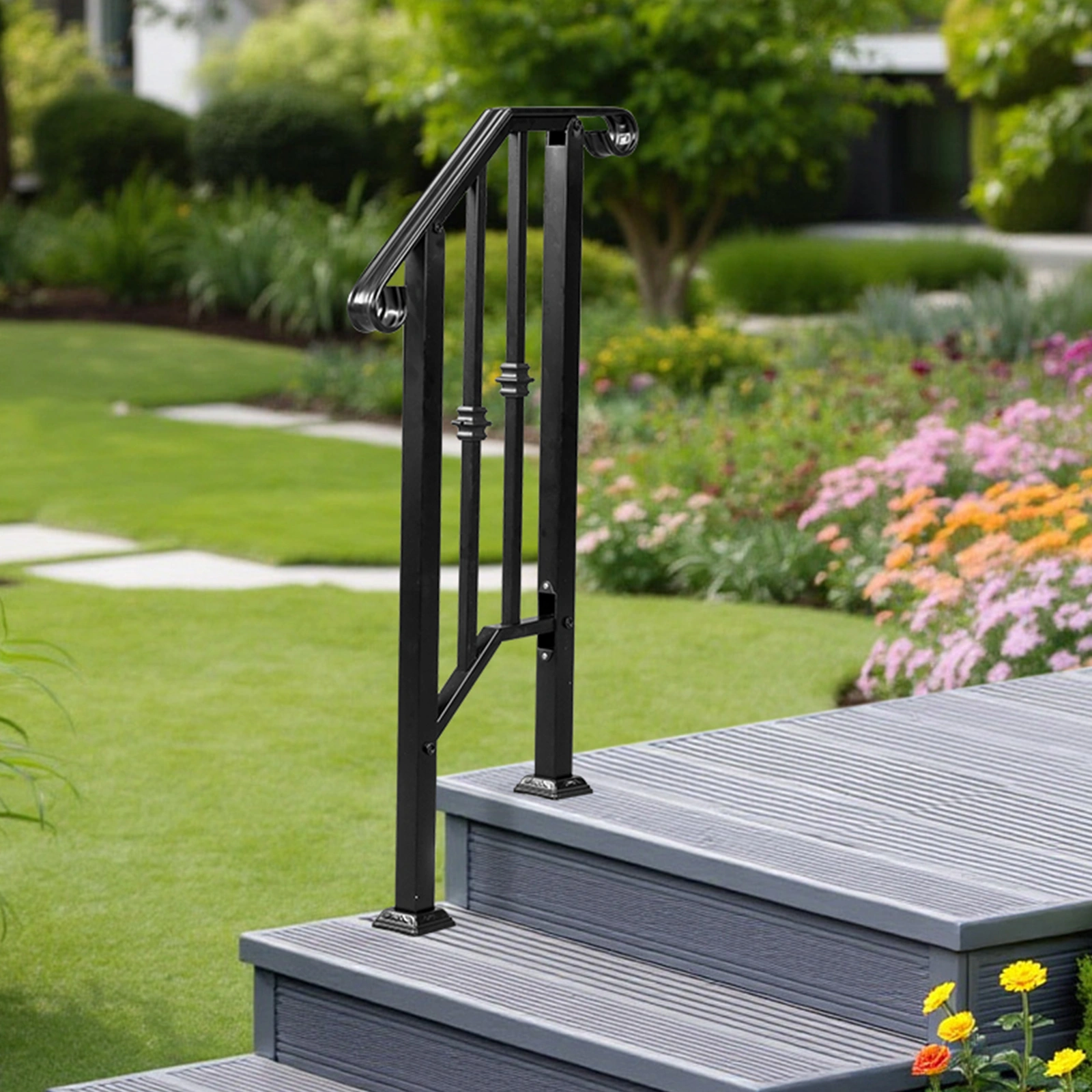 Matte Black Outdoor 1st Tier Iron Handrail view 7