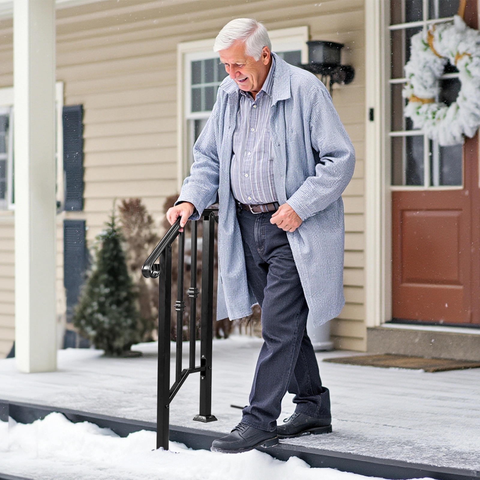 Matte Black Outdoor 1st Tier Iron Handrail view 8