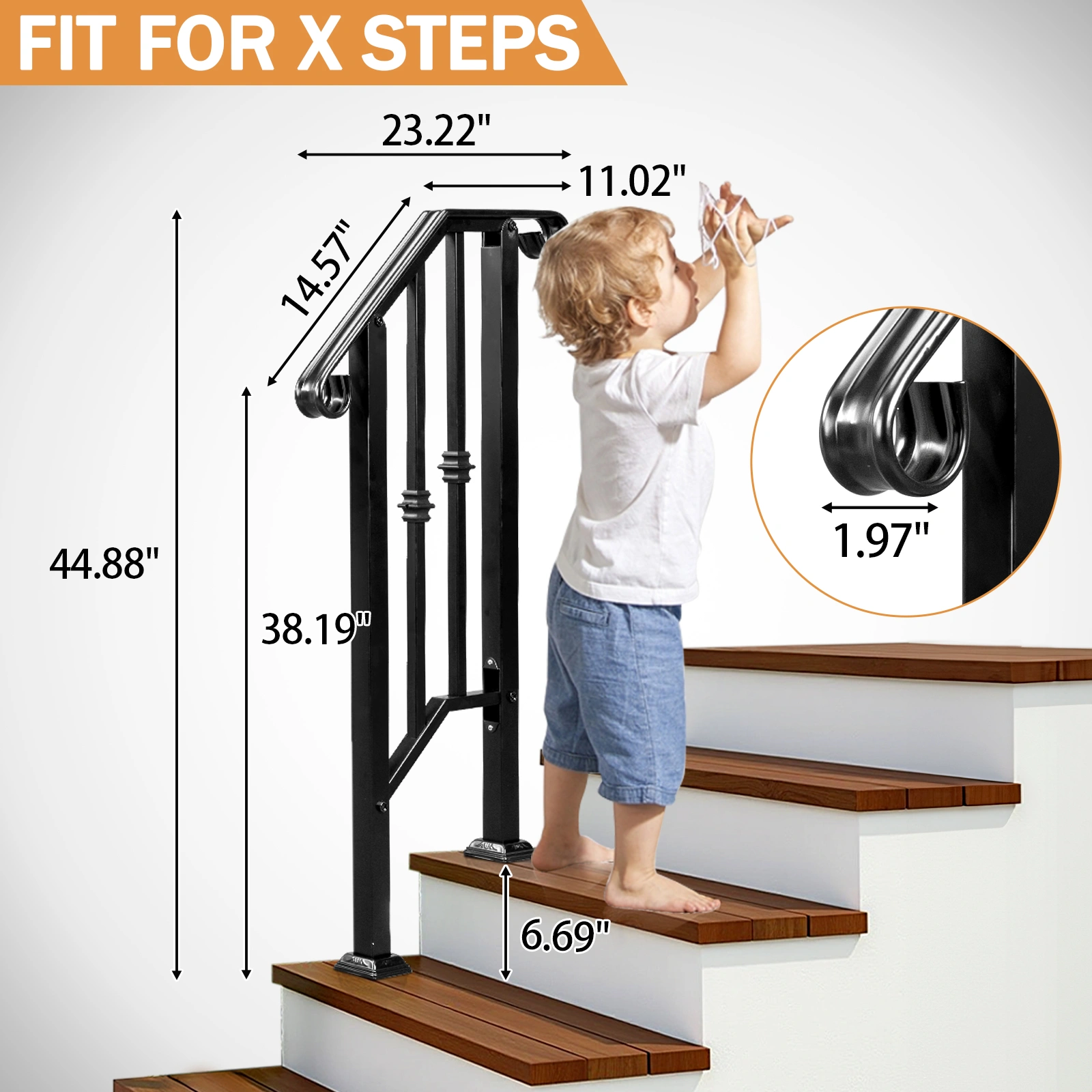 Matte Black Outdoor 1st Tier Iron Handrail view 9