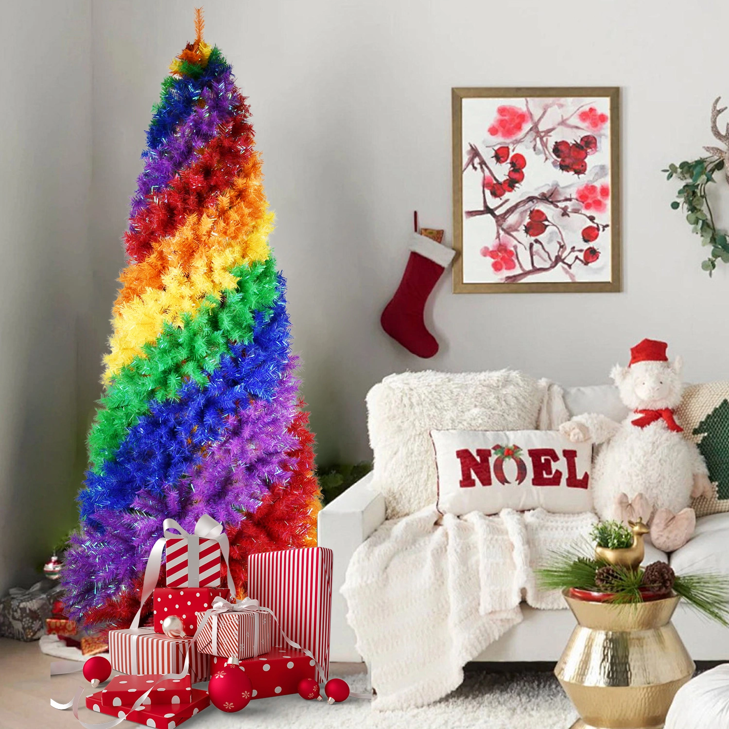 6ft Rainbow Spiral Christmas Tree - 1248 Branch Tips, Colorful PVC Artificial Holiday Tree with Sturdy Metal Stand