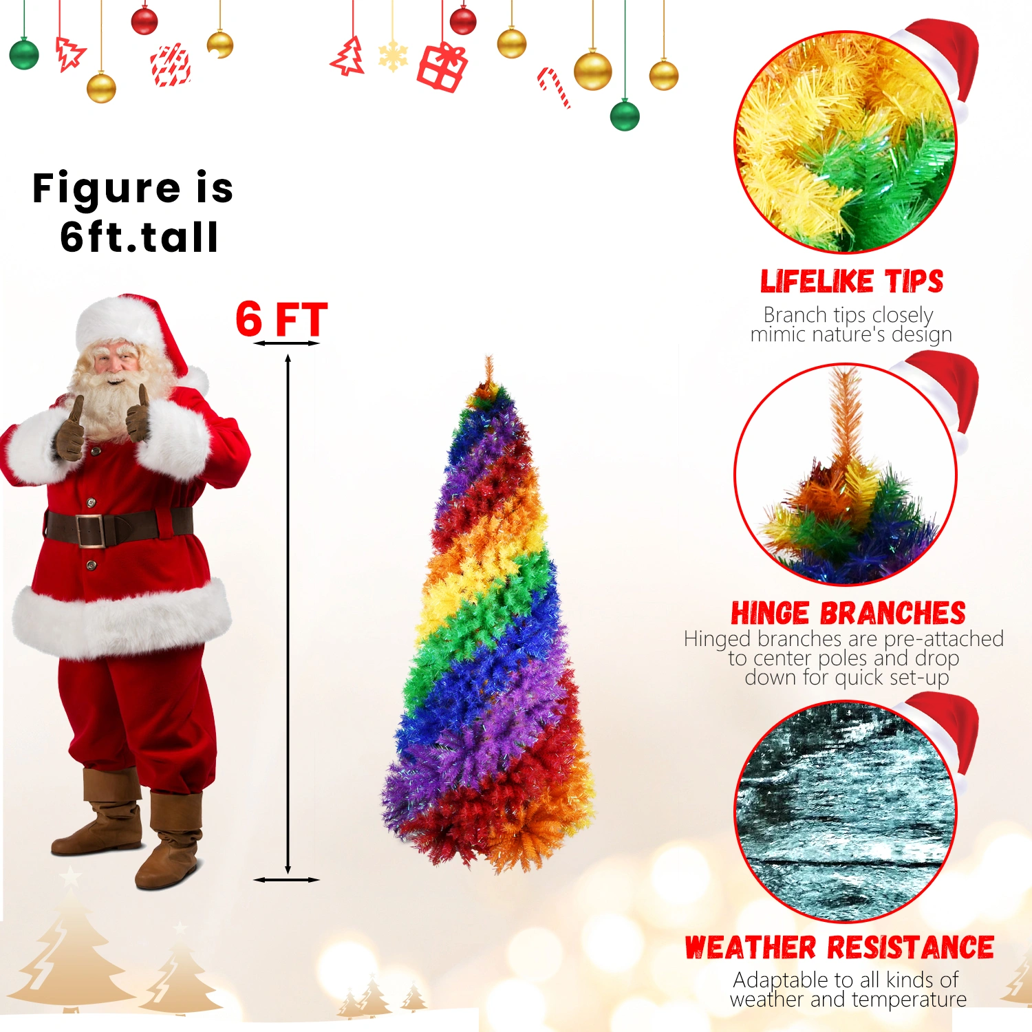 6ft Rainbow Spiral Christmas Tree - 1248 Branch Tips, Colorful PVC Artificial Holiday Tree with Sturdy Metal Stand view 6