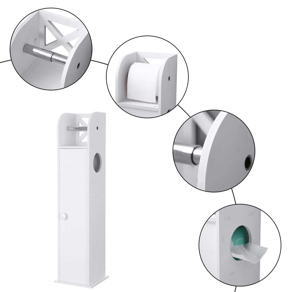 Narrow Bathroom Cabinet PVC Toilet Paper Holder Organizer Stand with Paper Roll Compartment, 19 x 19 x 77 Inches, Slim Floor Storage for Towels & Accessories view 2