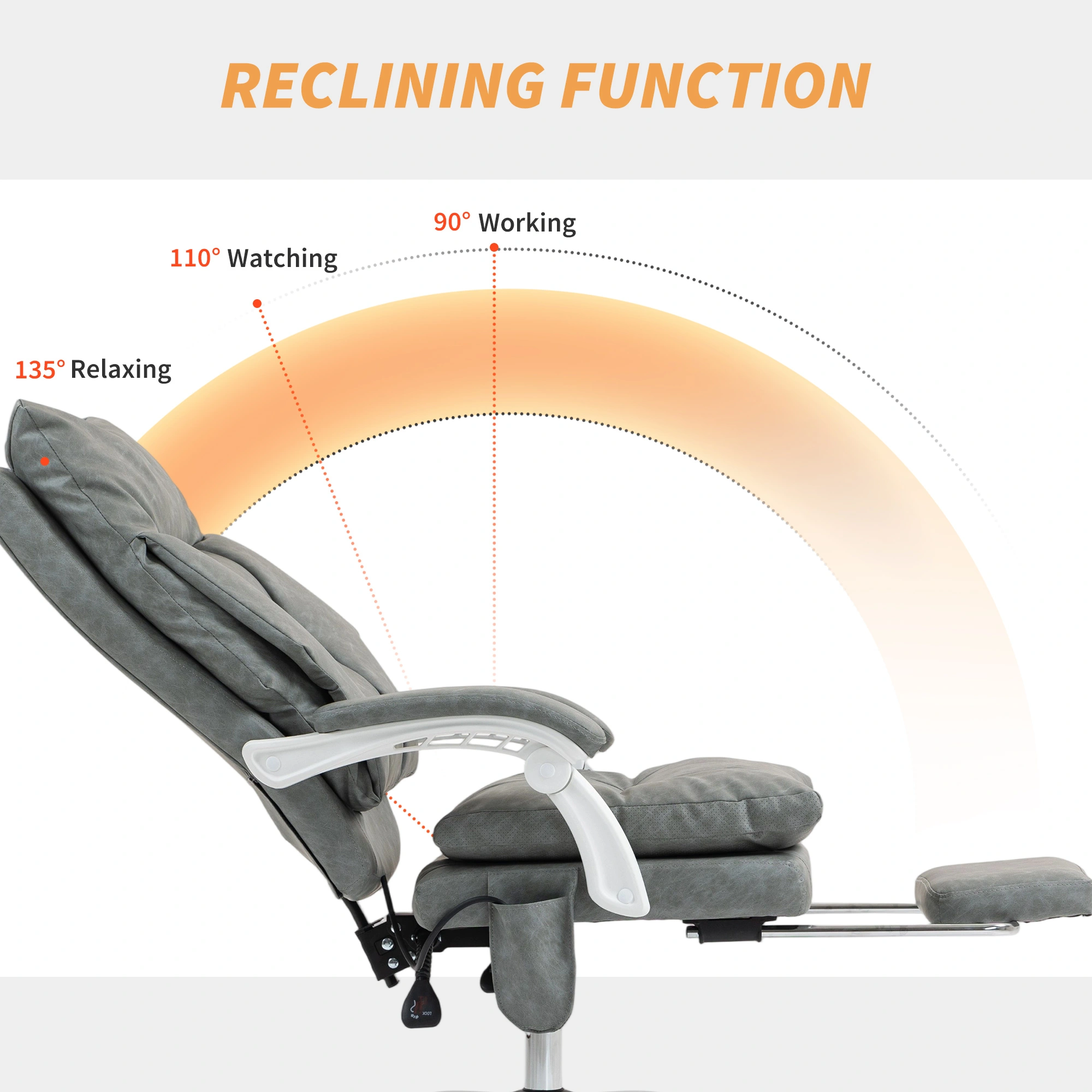 Ergonomic Massage Office Chair, Adjustable Height Swivel Desk Chair, Lumbar Support Recliner Computer Chair view 3