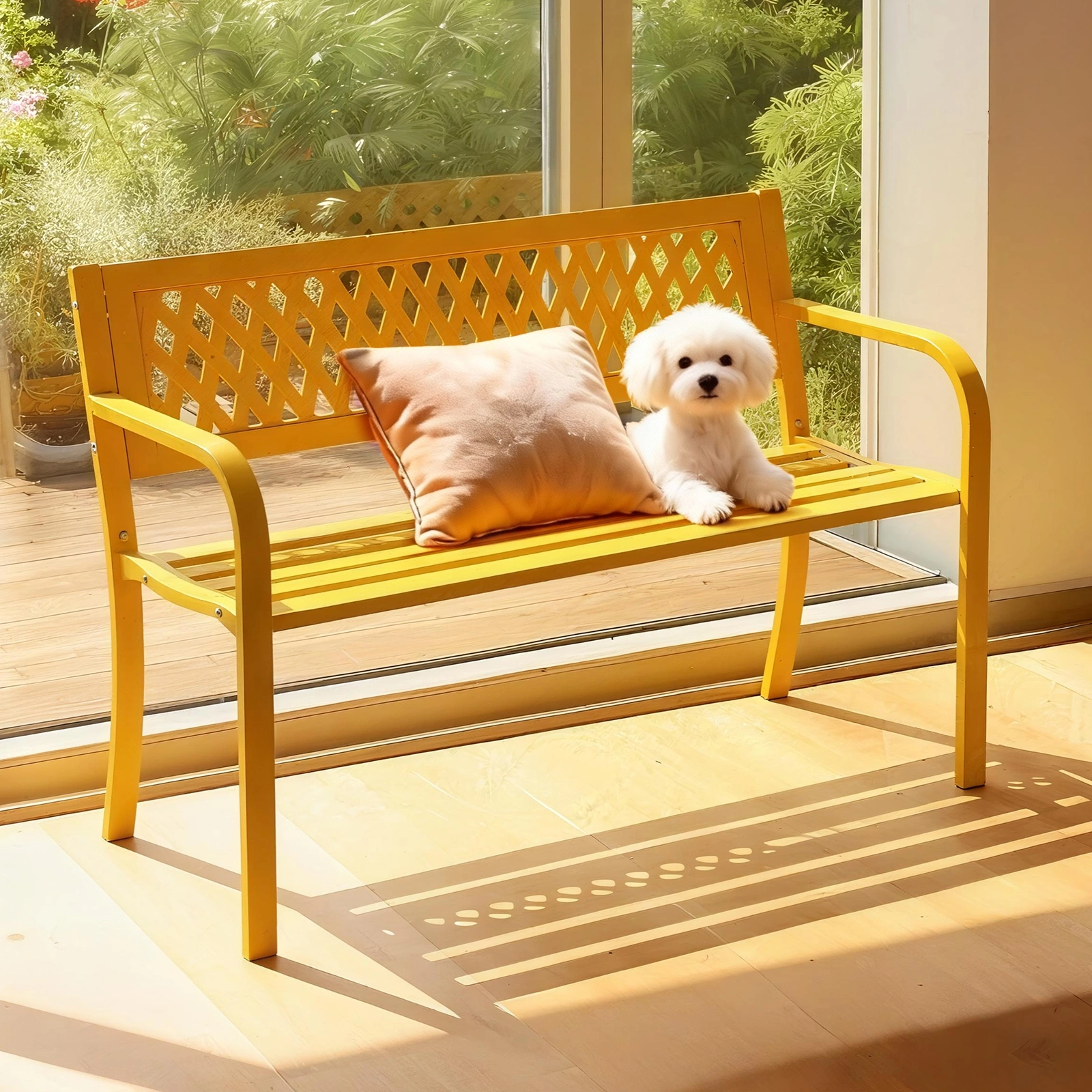 47in PVC Mesh Backrest Iron Bench Yellow view 10