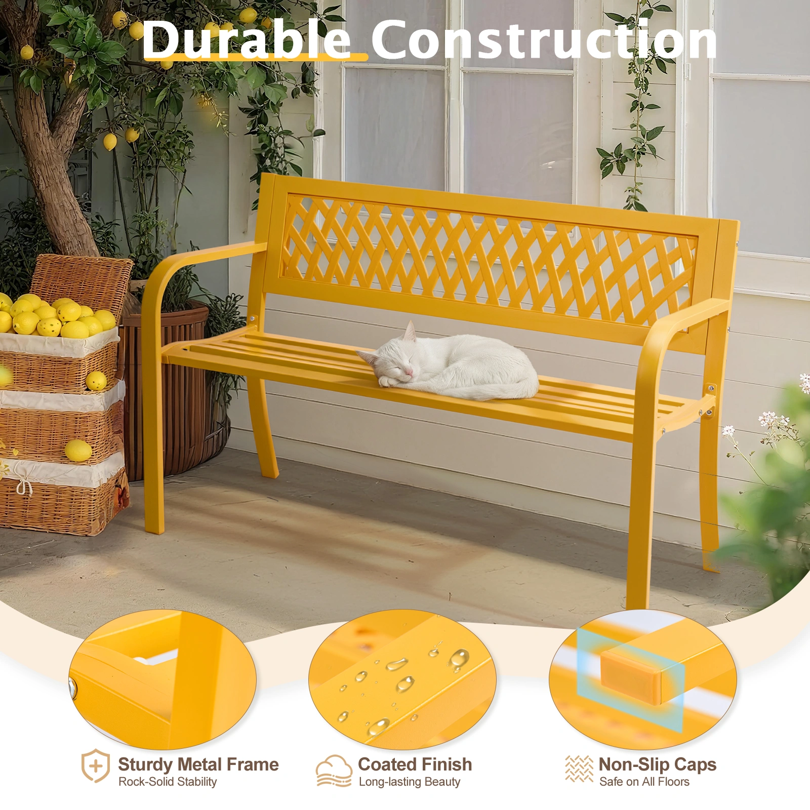 47in PVC Mesh Backrest Iron Bench Yellow view 16