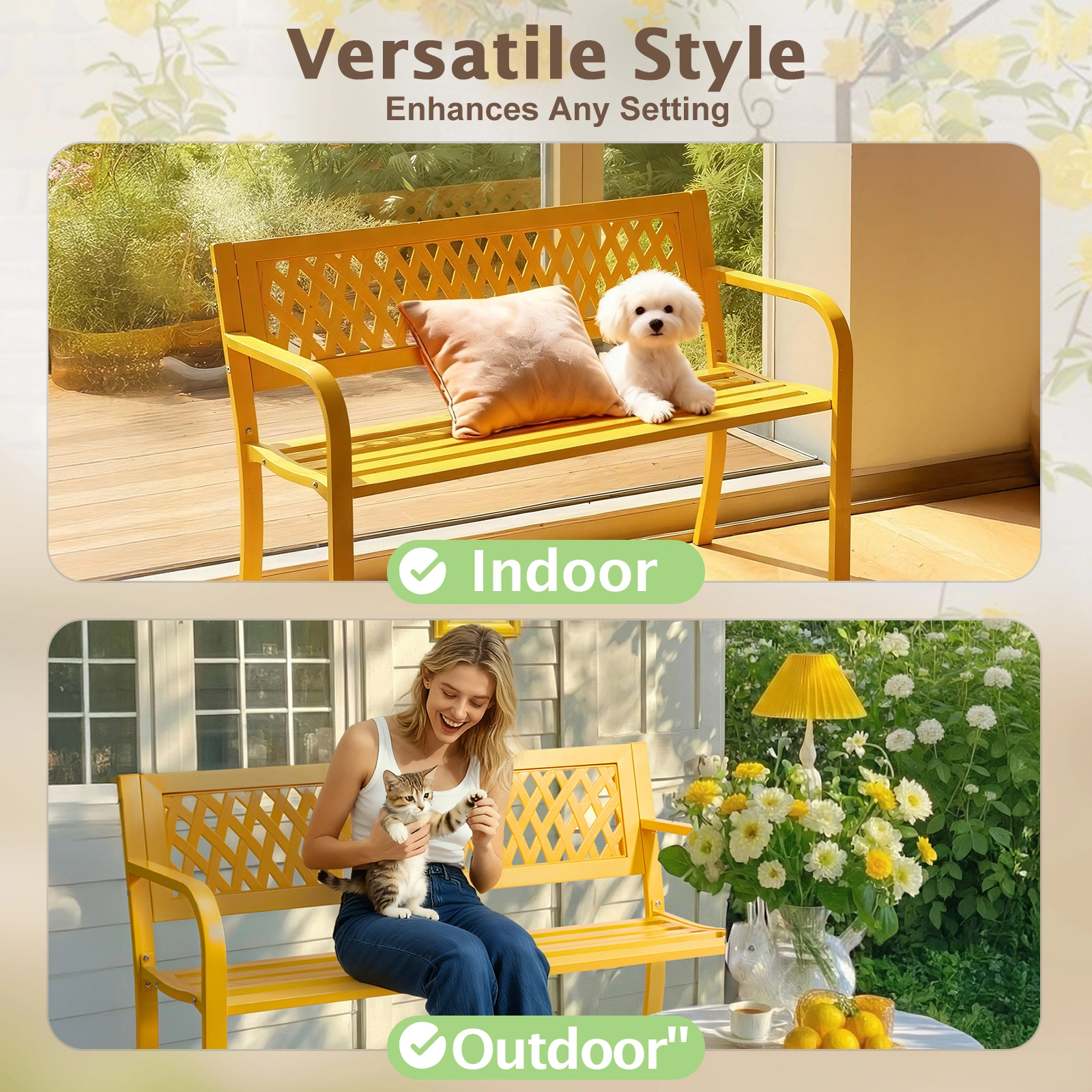 47in PVC Mesh Backrest Iron Bench Yellow view 17