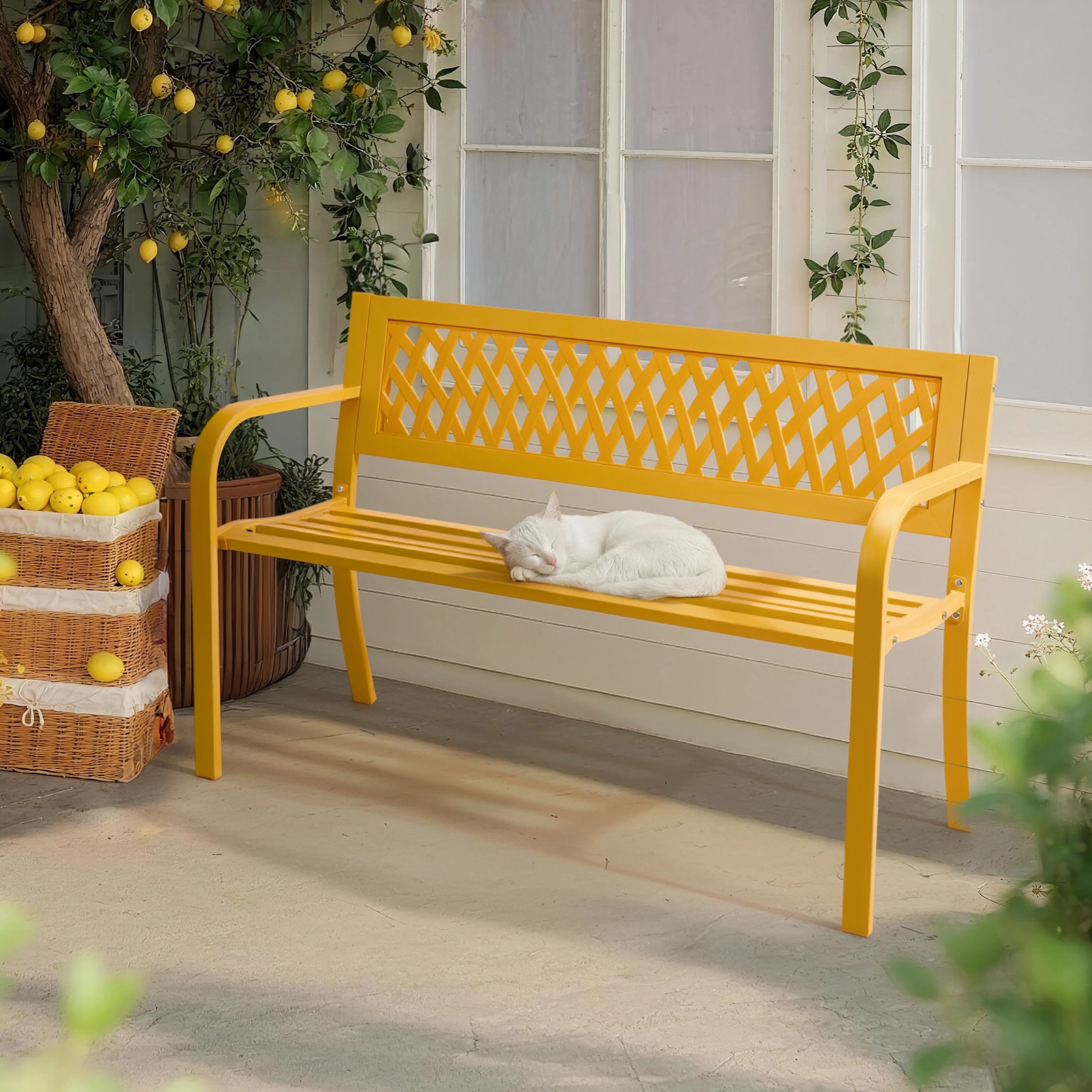 47in PVC Mesh Backrest Iron Bench Yellow view 6