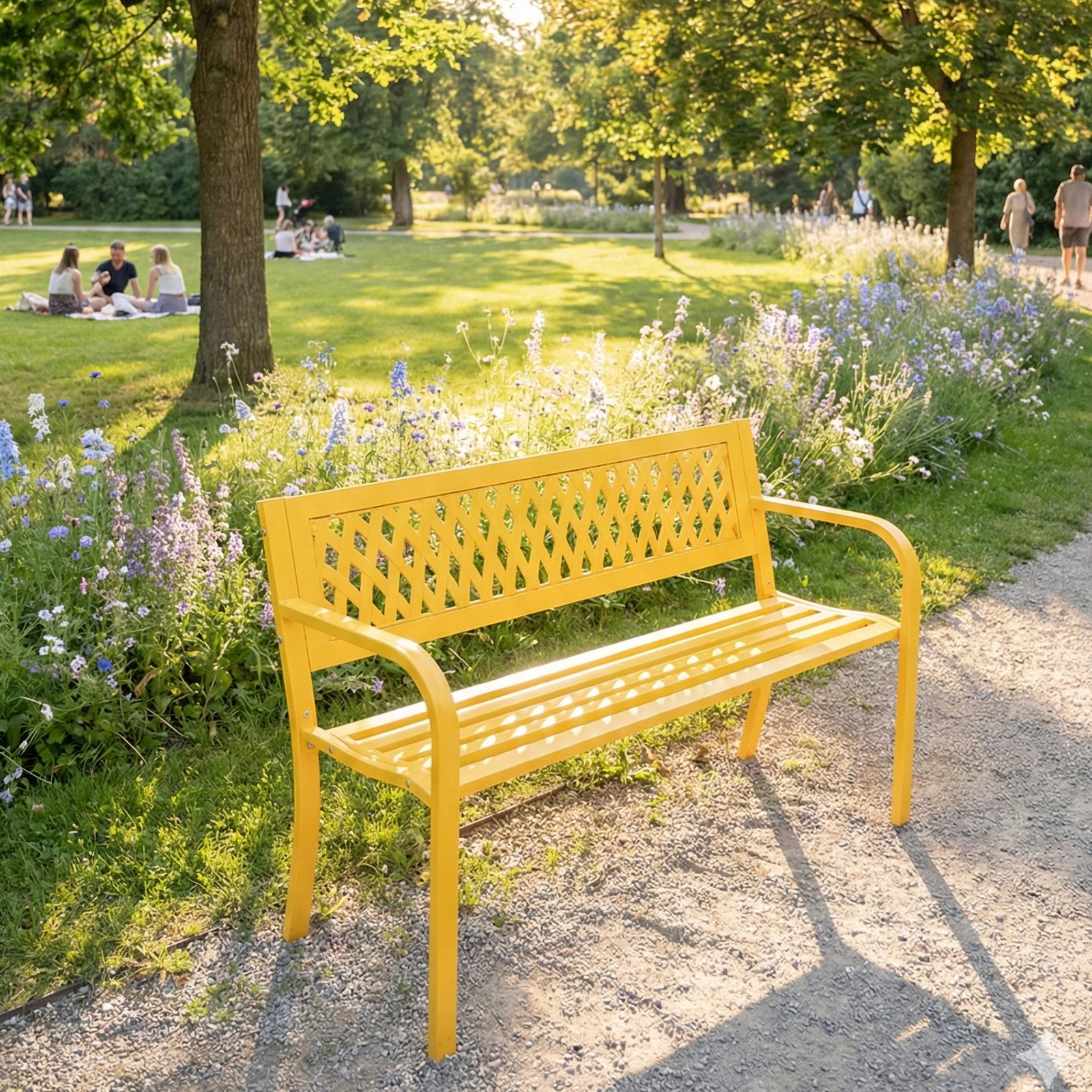 47in PVC Mesh Backrest Iron Bench Yellow view 7