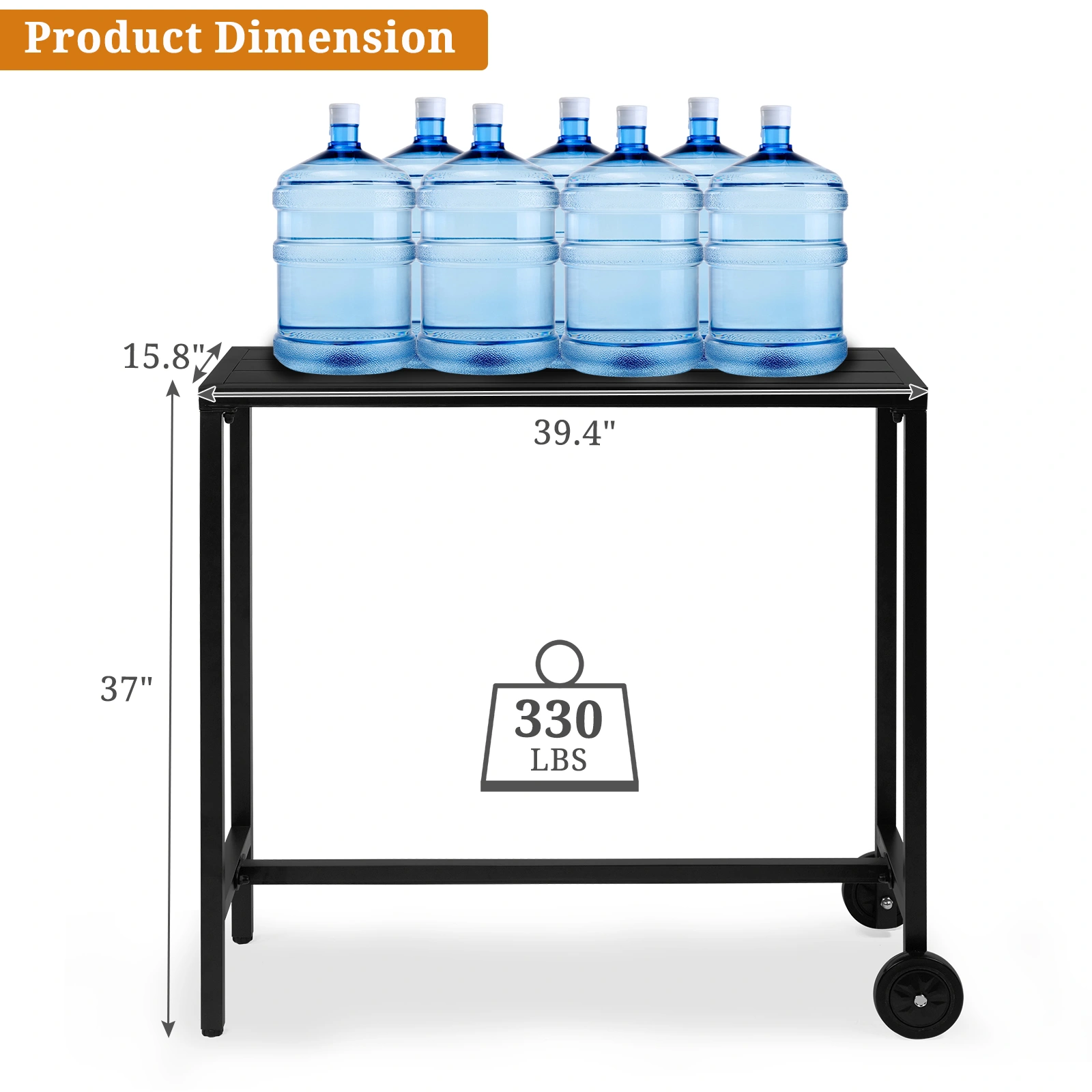 40" Outdoor Bar Table with Wheels, Rectangle Narrow Counter Height Table, Ideal Bar Height Table for Balcony Patio Garden Yard Poolside, Black view 9