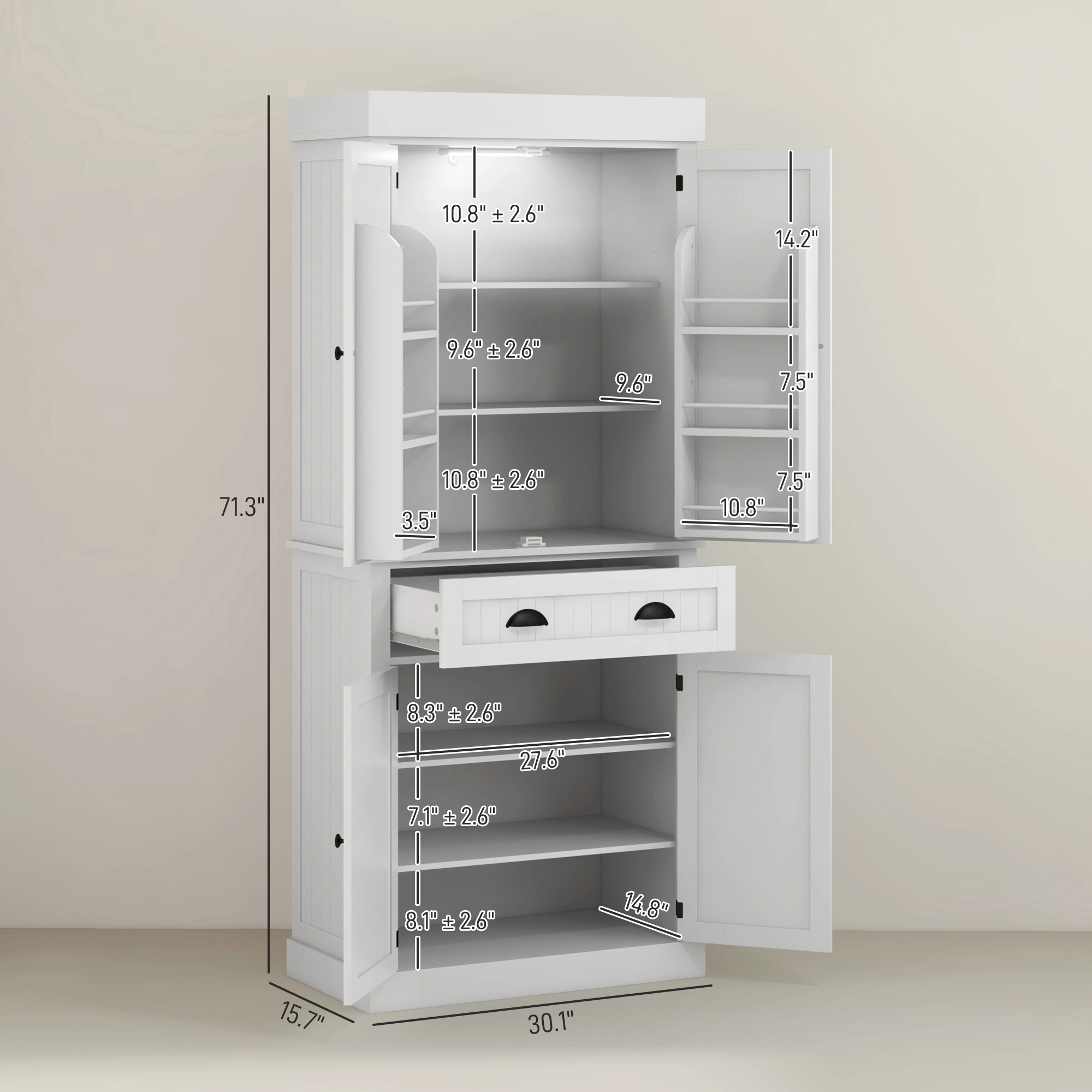 Kitchen Storage Cabinet with Shelves and Doors - Freestanding Pantry Cupboard, Multi-Layer Organizer for Living Room, Bedroom, Bathroom view 2