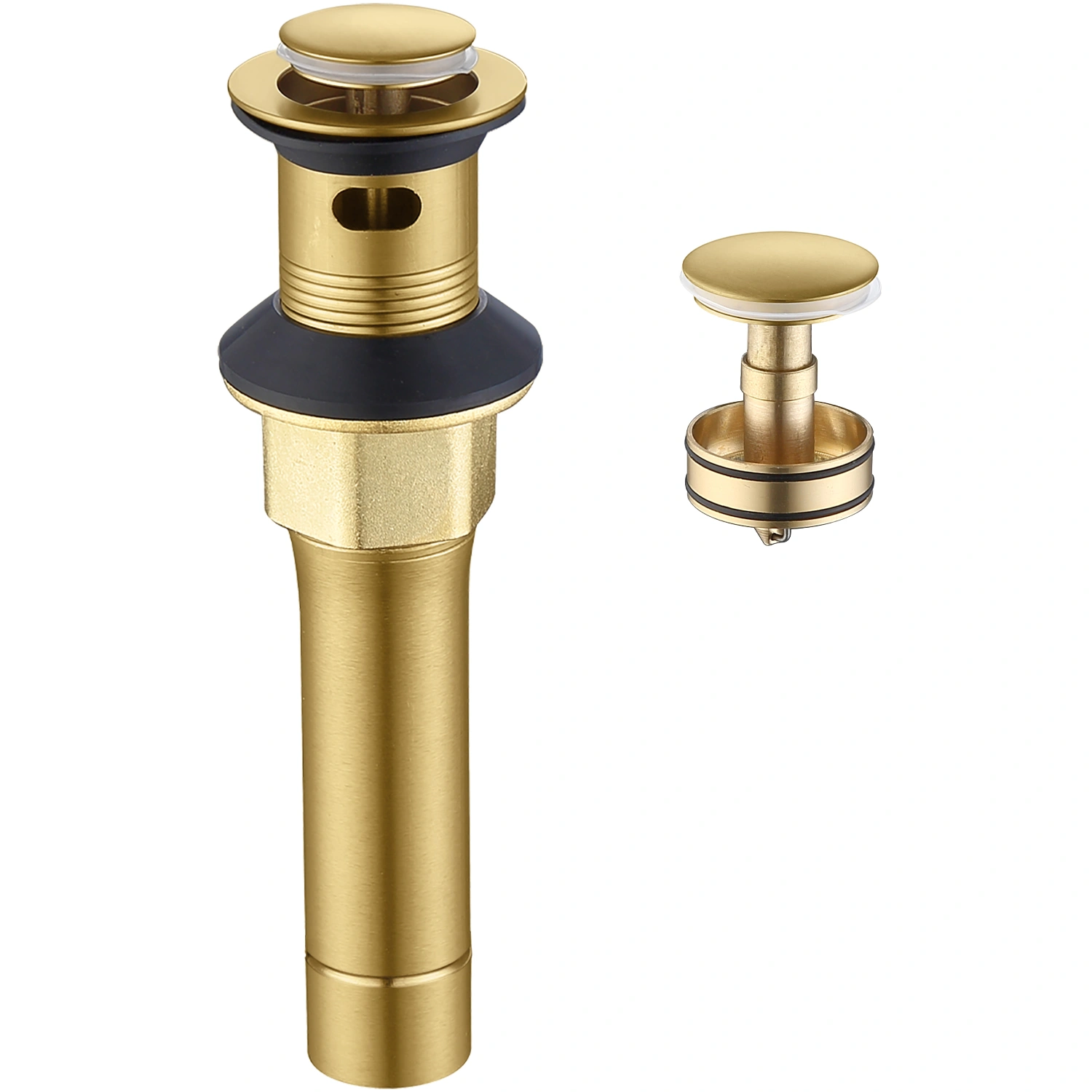 Brushed Gold Bathroom Sink Drain with Strainer Basket - Vanity Basin Waste Pop-up Drain Stopper, Gold Finish Drain Assembly view 5
