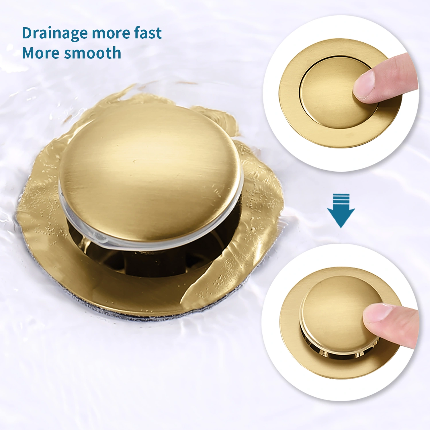 Brushed Gold Bathroom Sink Drain with Strainer Basket - Vanity Basin Waste Pop-up Drain Stopper, Gold Finish Drain Assembly view 6