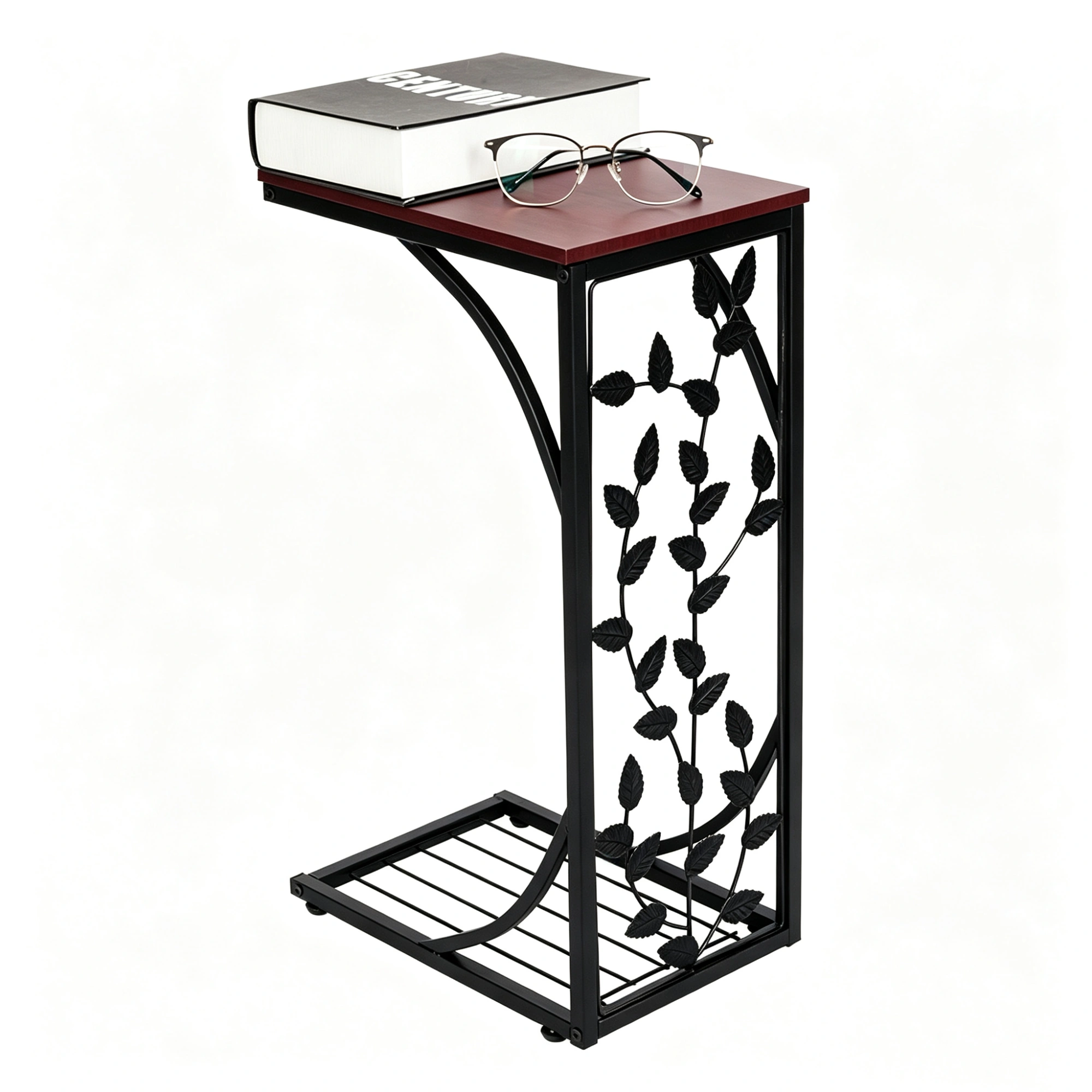 54x30.5x21cm Iron Leaf Pattern Side Table & Coffee Table, Brown Metal Accent End Table for Living Room