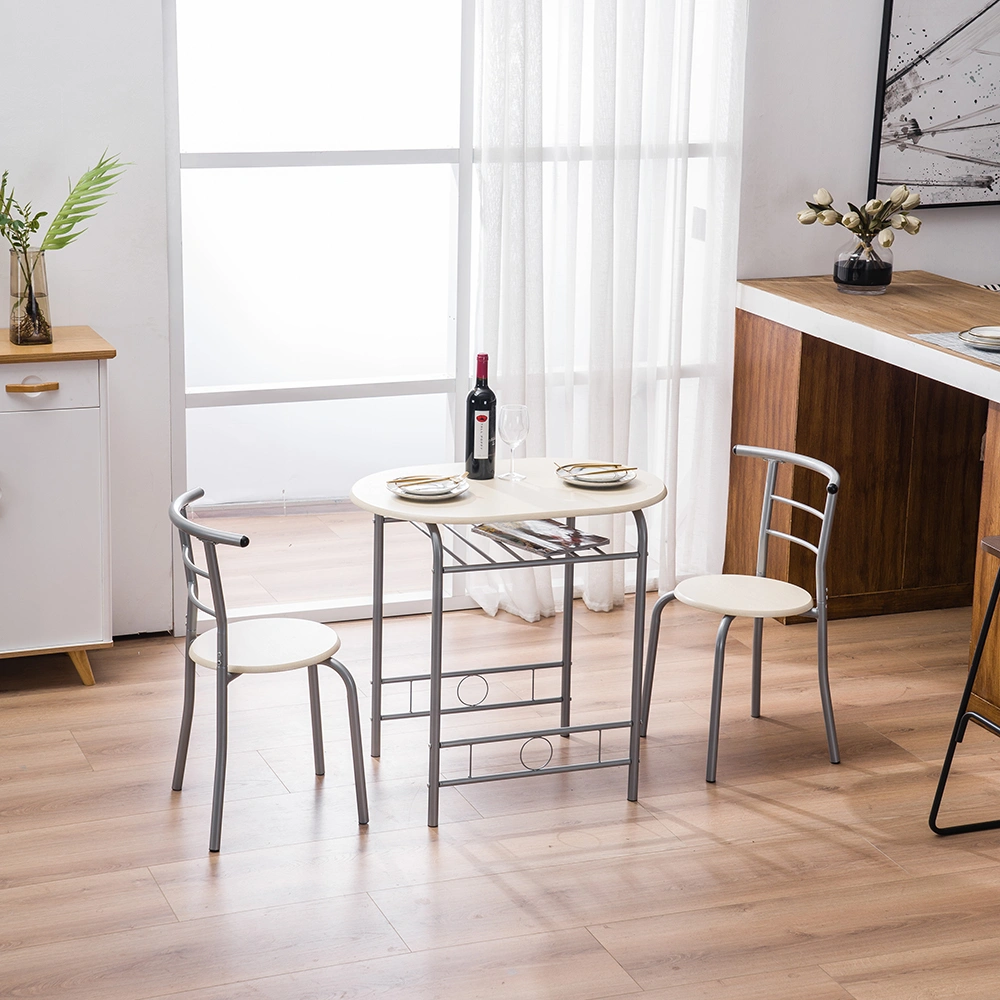 PVC Breakfast Table Set with 2 Chairs, Natural Finish Dining Table for Kitchen Cafe Small Space