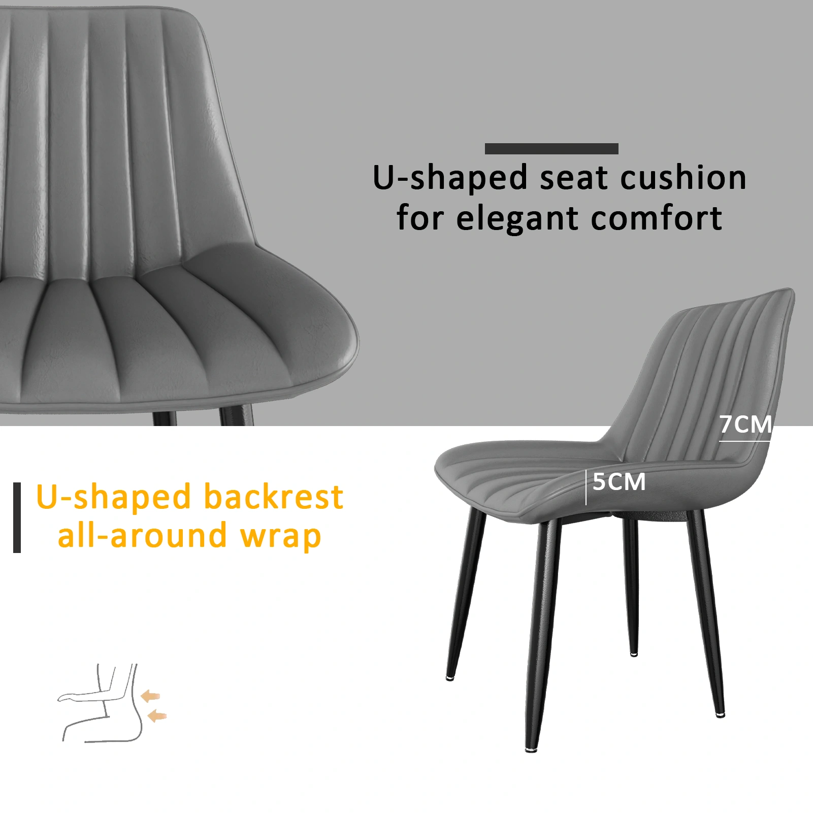 8 Piece Dining Chairs Set 7cm Backrest 5cm Seat Cushion 180KG Max Load PU Faux Leather Upholstered Kitchen Dining Table Chair Living Room view 3