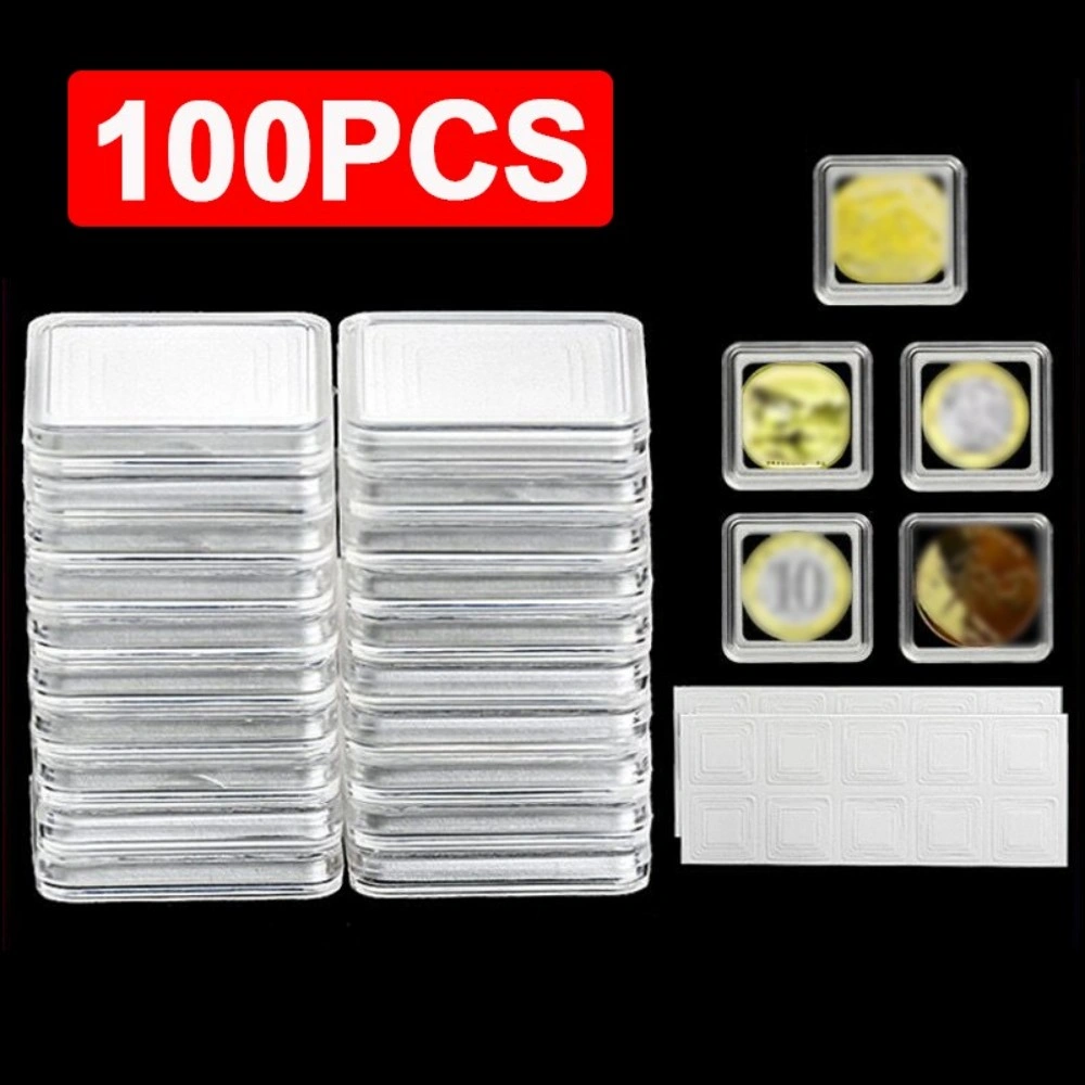 100 Pack Single Square Plastic Coin Capsule Box Storage Case Display Collection Case view 2