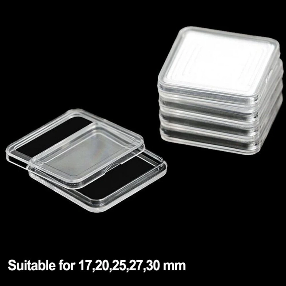 100 Pack Single Square Plastic Coin Capsule Box Storage Case Display Collection Case view 3