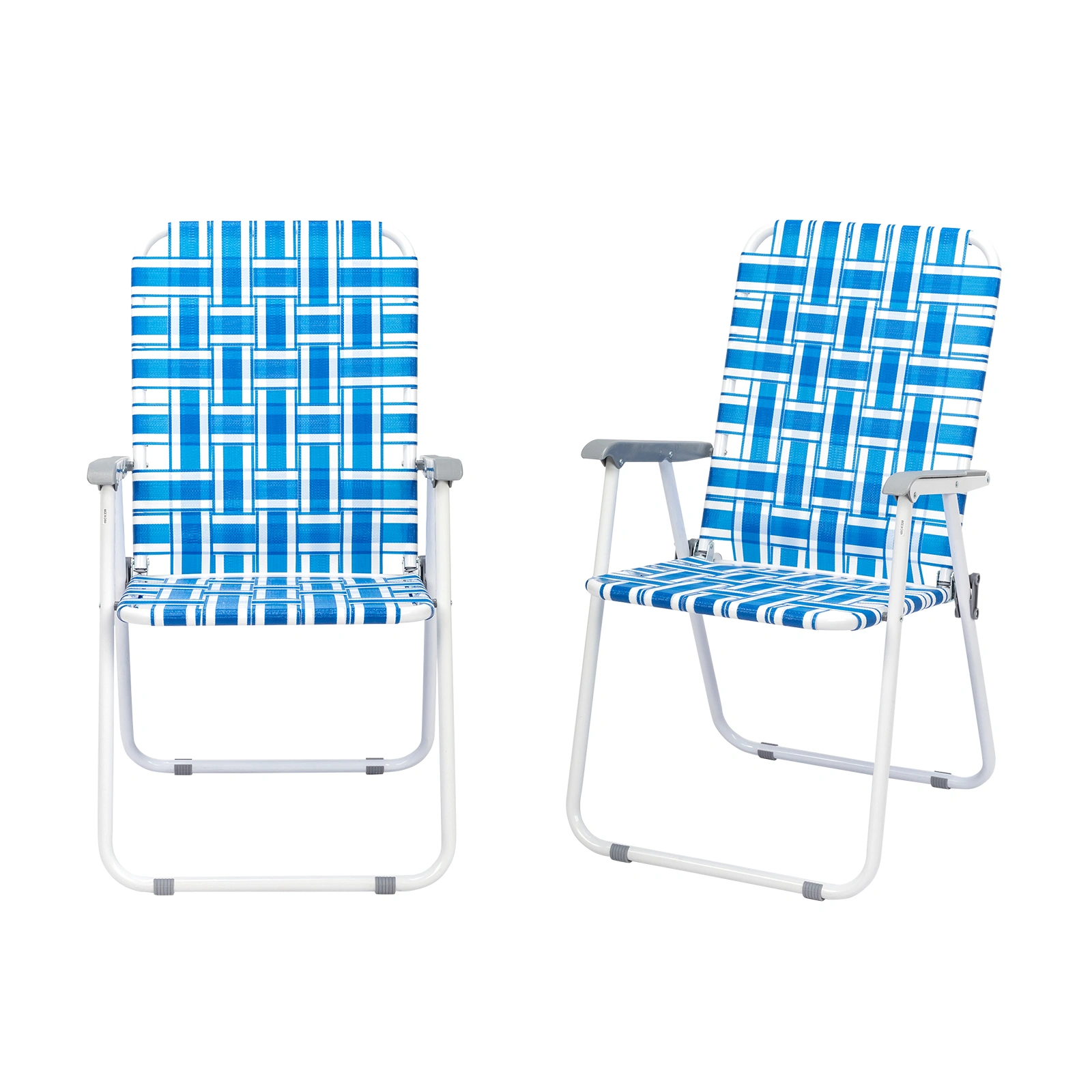 2pcs Folding Beach Chair, Heavy Duty Steel Frame PP Webbing, 120kg Load Capacity, Blue White Stripe Portable Beach Chair view 9