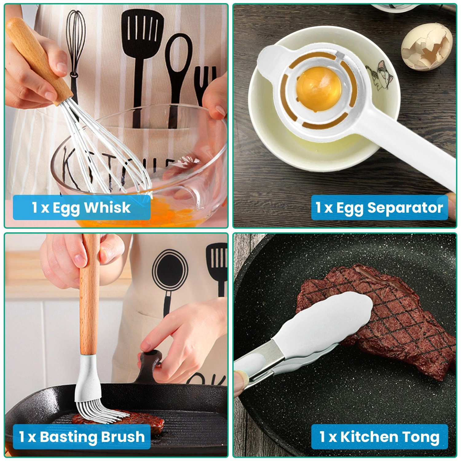 35 Piece Kitchen Utensils Set with Holder, Silicone Cooking Utensils Spatula Turner Spoons Egg Whisk Separator for Baking Cooking view 7
