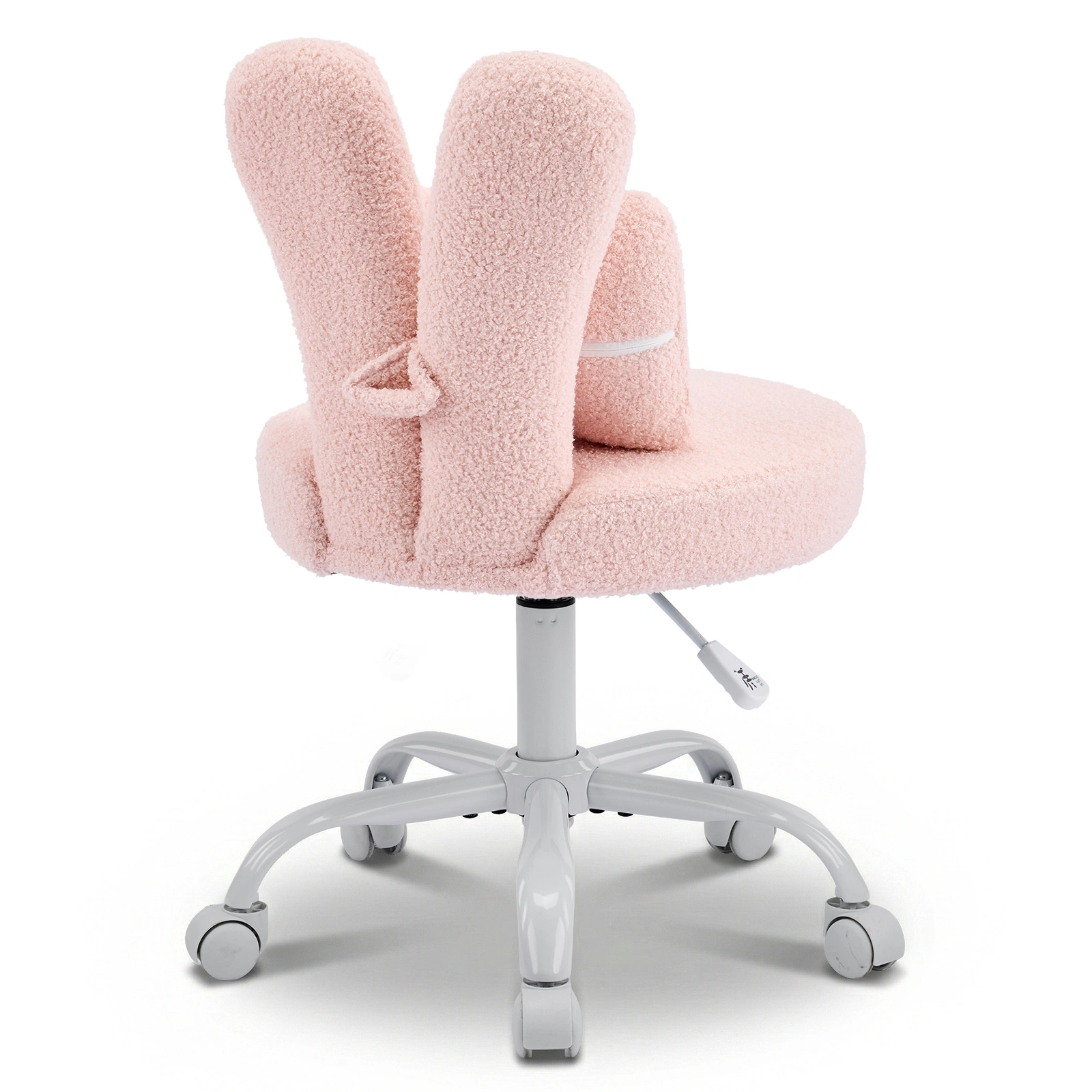 Cute Bunny Ear Desk Chair 16.93"W x 17.7"D, Adjustable Height 360° Swivel Vanity Chair, Bow Backrest, Fluffy Teddy Fleece Round Seat, Pink view 6