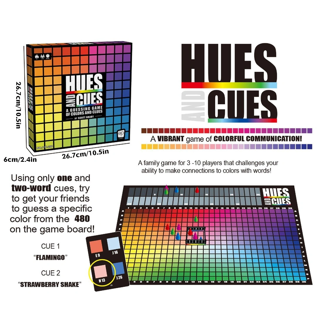 Hues and Cue Board Game - Color & Clue Party Game for 3-10 Players Ages 8+
