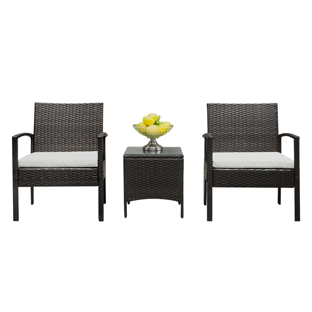 TY Rattan Sofa Set 3-Piece: 2 Arm Chairs + 1 Coffee Table, Brown Gradient Wicker Outdoor Garden Furniture