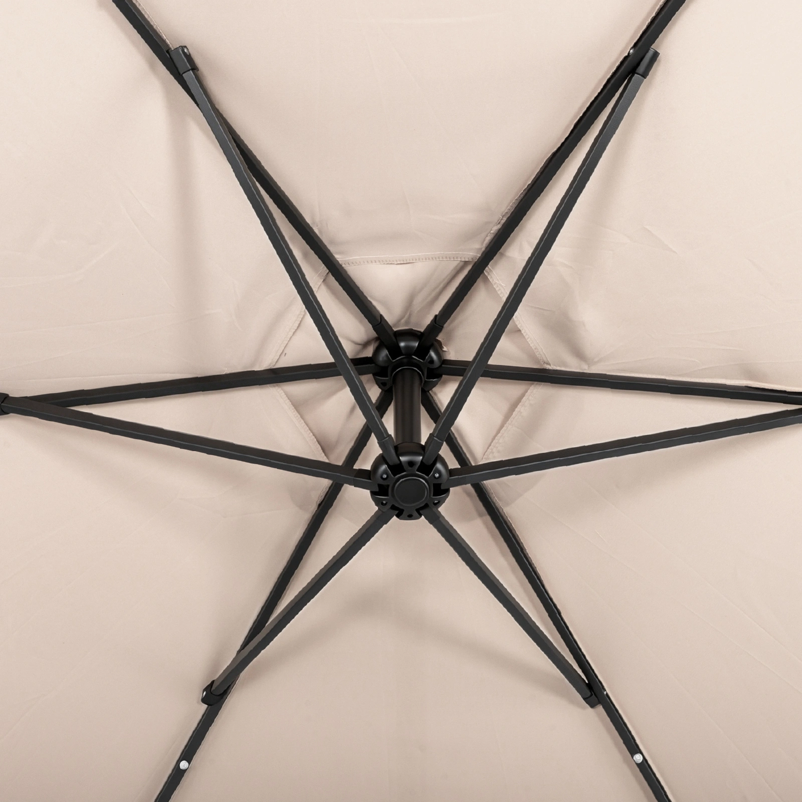 10FT Round Banana Hanging Patio Umbrella with 18 LED Lights, 6 Iron Ribs, Iron Straight & Curved Pole, Waterproof Polyester Canopy, with Stand Sleeve and Cross Base, Khaki view 13
