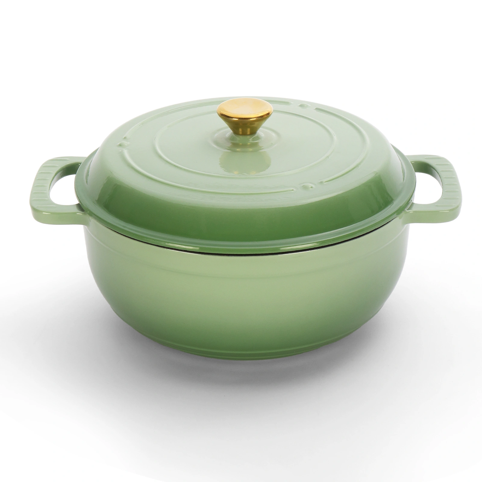5QT Cast Iron Enamel Cooking Pot, Gradient Green Dutch Oven with 2 Silicone Gloves, Enameled Pot for Stovetop & Oven Use