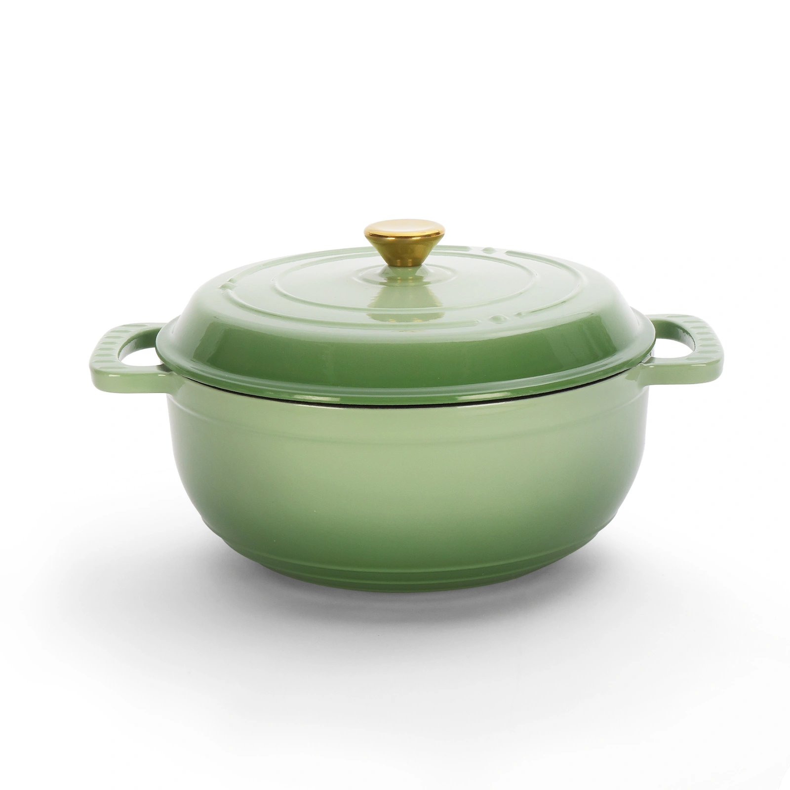 5QT Cast Iron Enamel Cooking Pot, Gradient Green Dutch Oven with 2 Silicone Gloves, Enameled Pot for Stovetop & Oven Use view 2