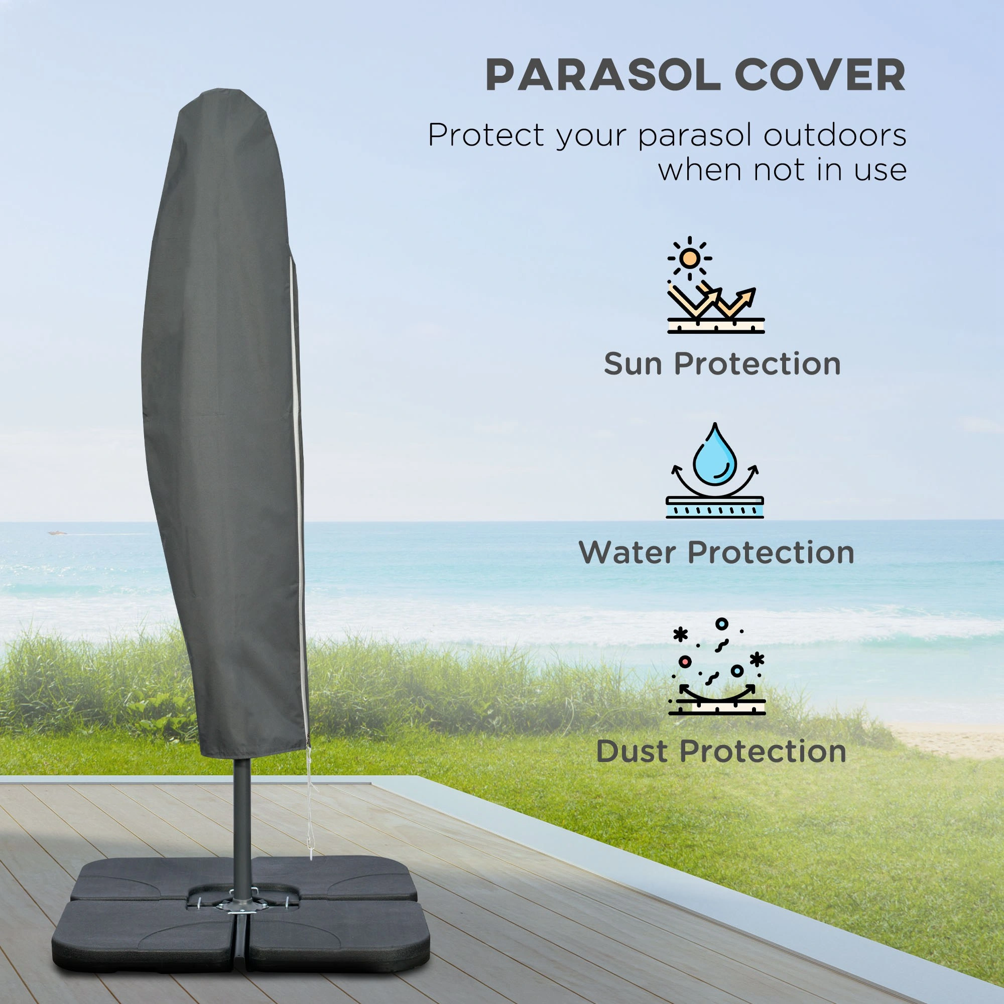 8ft Patio Umbrella - Outdoor Table Umbrella with Crochet Lace Canopy, Tilt Function, UV Protection for Garden, Deck, Poolside view 3