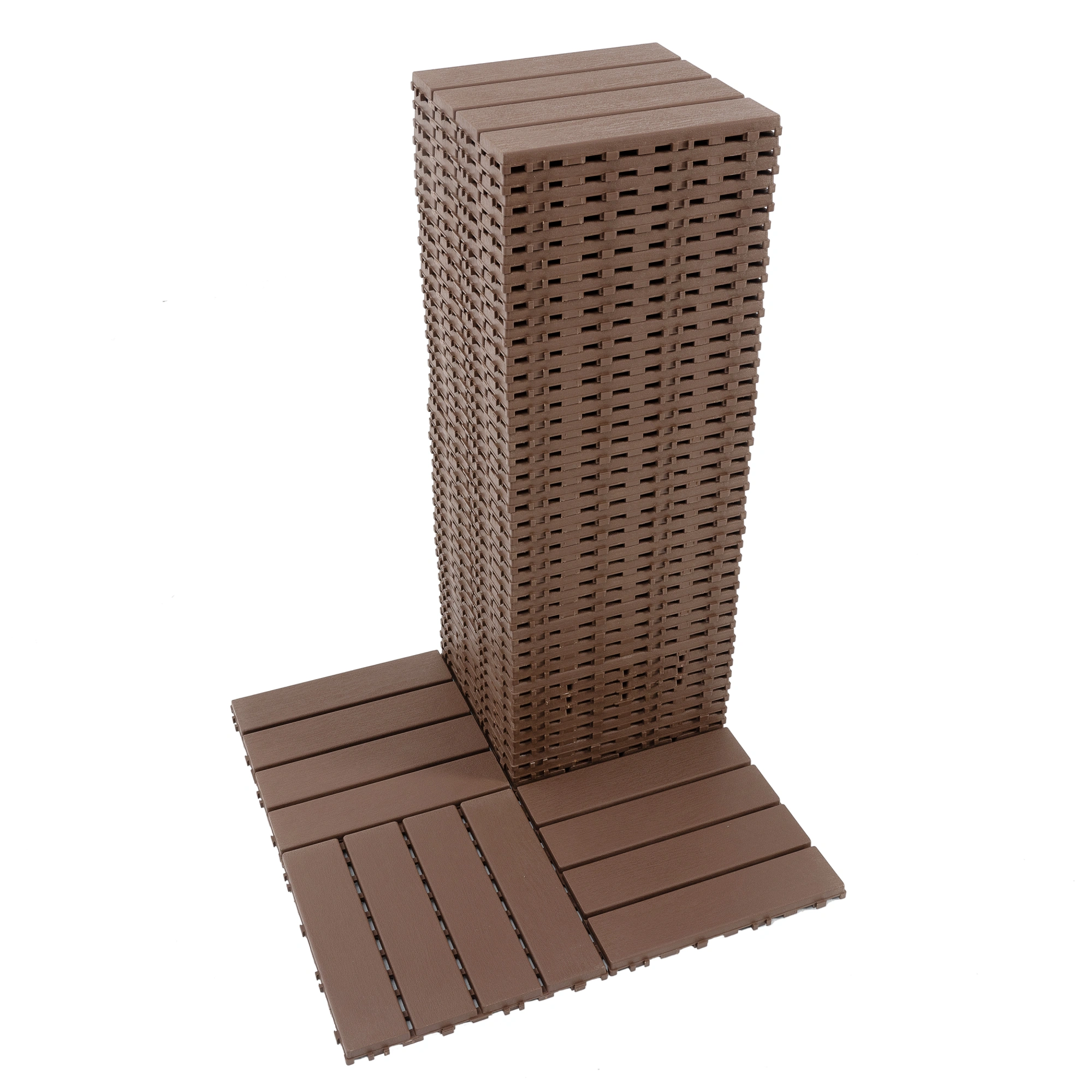 44 Pack Brown Interlocking Deck Tiles 12"x12", Waterproof Plastic Patio Tiles for Outdoor Poolside Balcony Backyard All Weather view 3