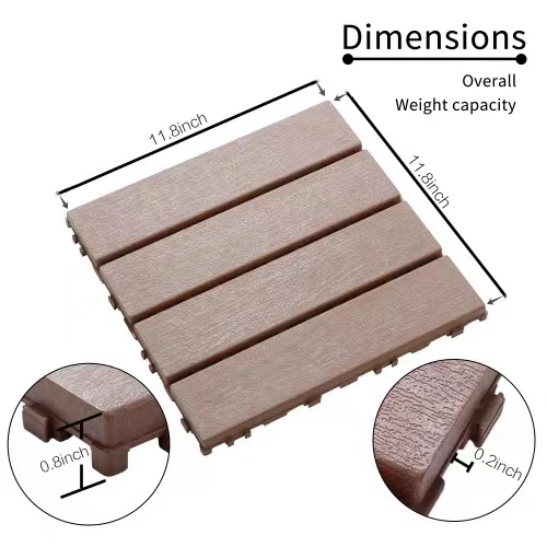 44 Pack Brown Interlocking Deck Tiles 12"x12", Waterproof Plastic Patio Tiles for Outdoor Poolside Balcony Backyard All Weather view 4