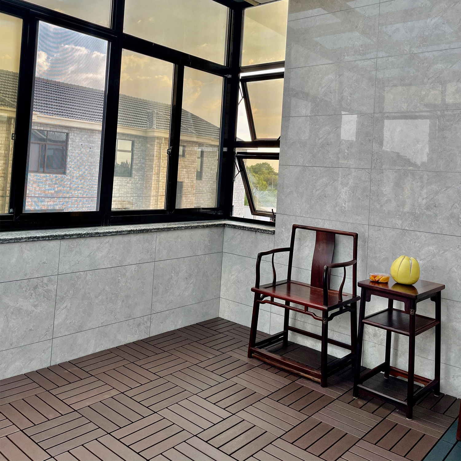 44 Pack Brown Interlocking Deck Tiles 12"x12", Waterproof Plastic Patio Tiles for Outdoor Poolside Balcony Backyard All Weather view 8